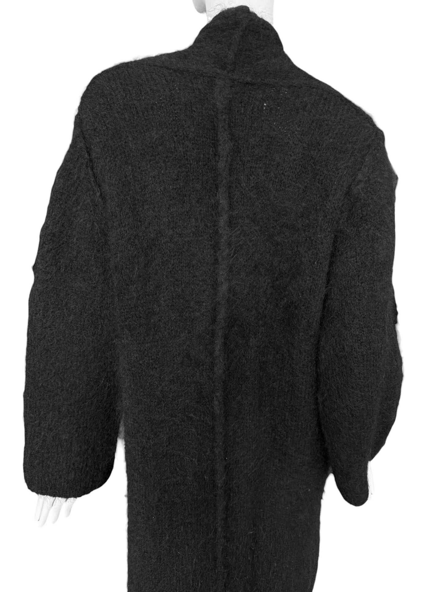 ISABEL BENENATO FW2020 BLACK WOOL & MOHAIR BLEND FRINGES MAXI COAT