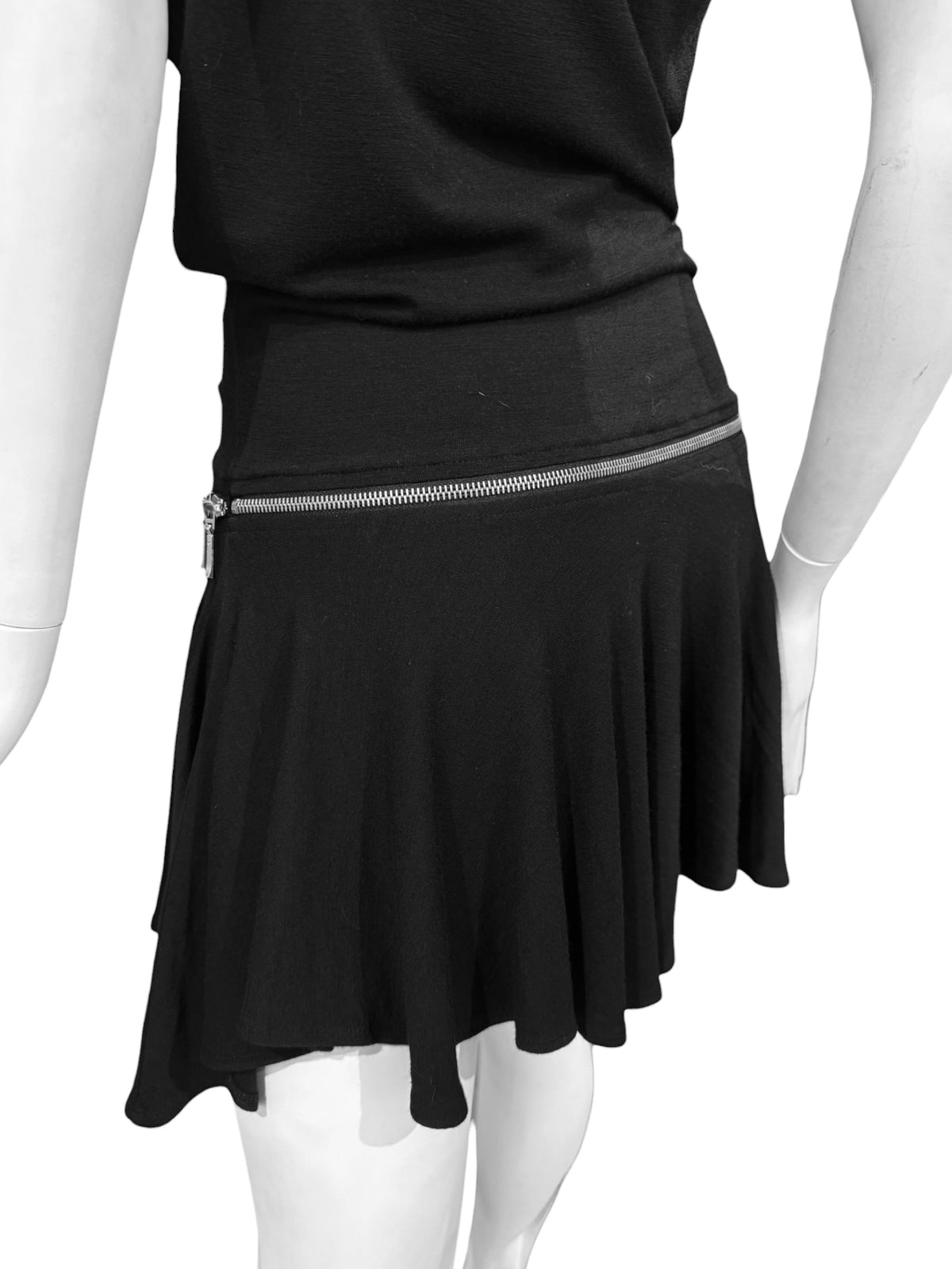 PLEIN SUD FW2003 BLACK ASYMMETRICAL ZIP MINI DRESS