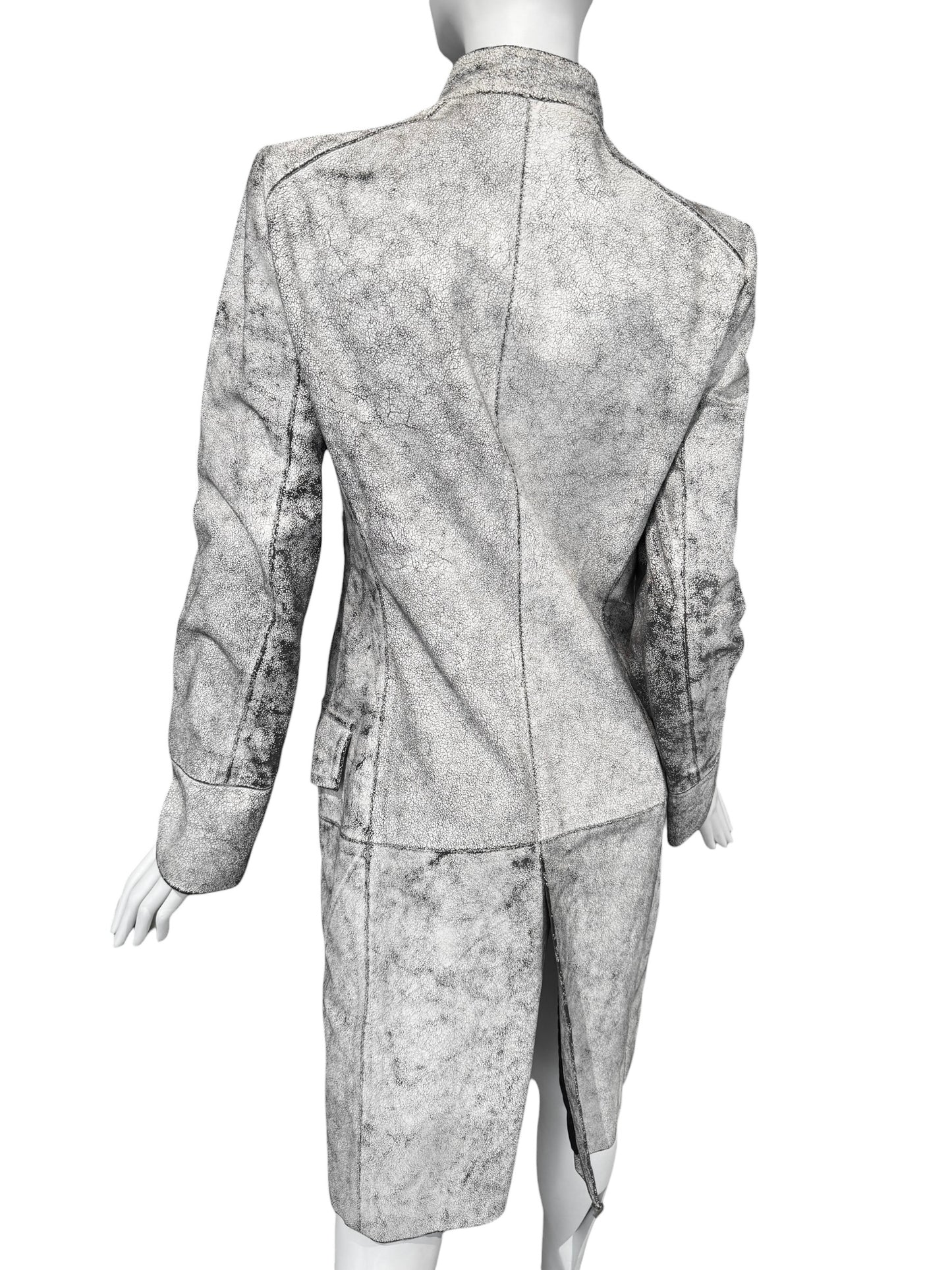 ANN DEMEULEMEESTER SS2002 WHITE CRACKED LEATHER COAT