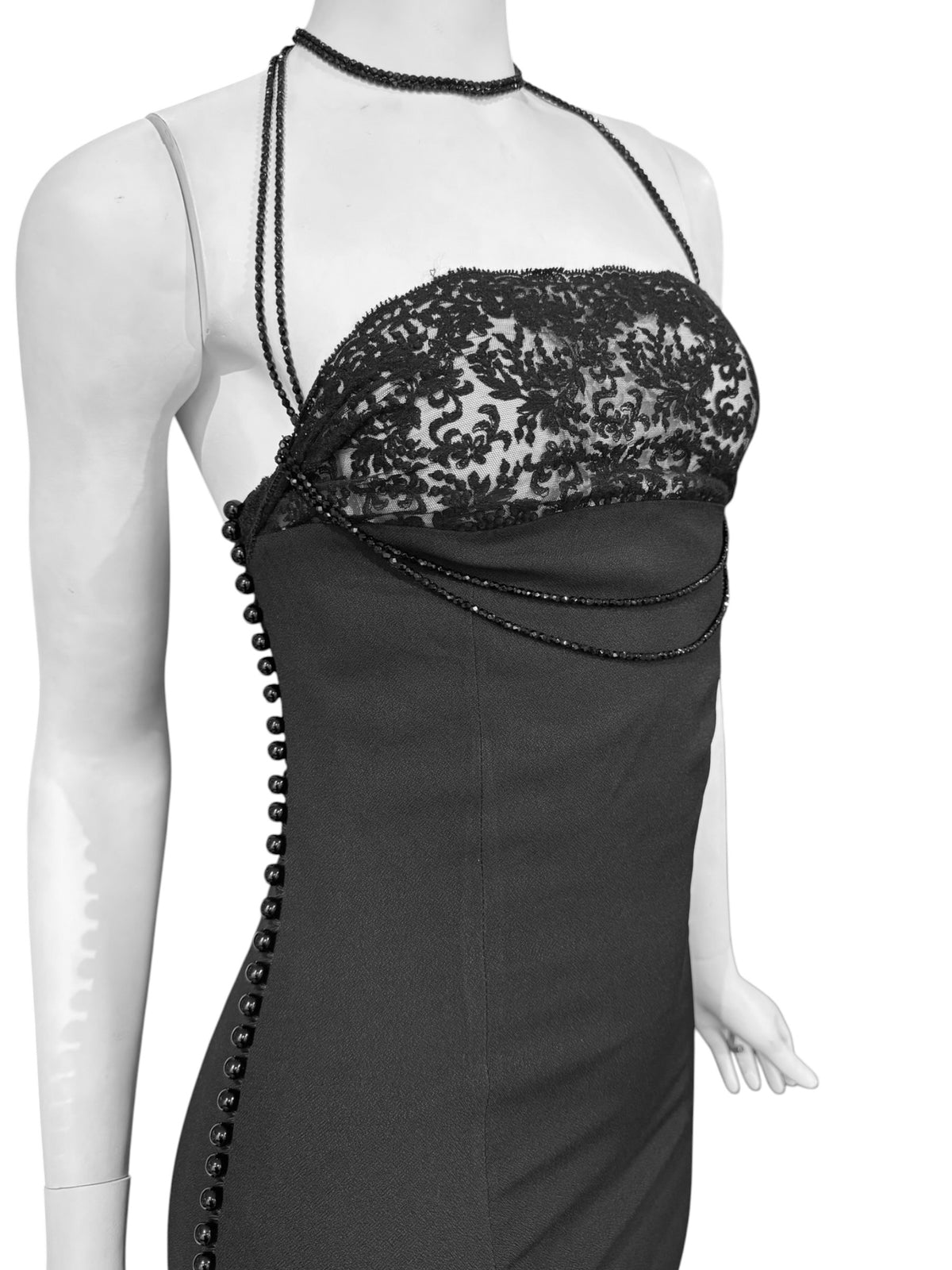 CHRISTIAN DIOR FW1997 BY JOHN GALLIANO BLACK LACE & BEADS MAXI DRESS