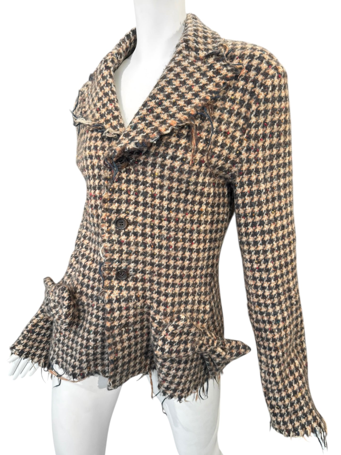 JUNYA WATANABE FW2003 BROWN WOOL HOUNDSTOOTH TWEED BOW BLAZER