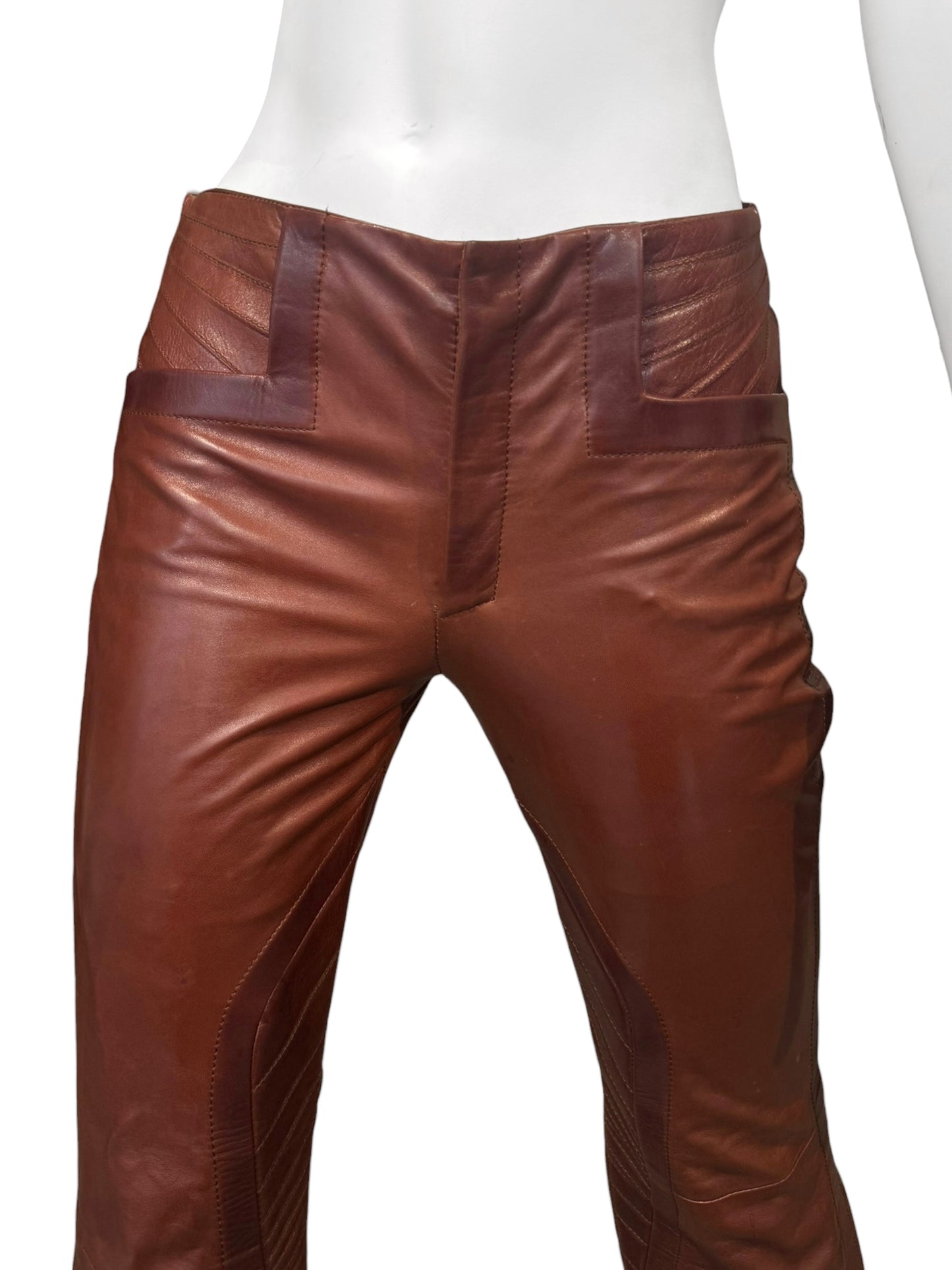GUCCI FW2007 BY FRIDA GIANNINI. BROWN LEATHER BIKER PANTS