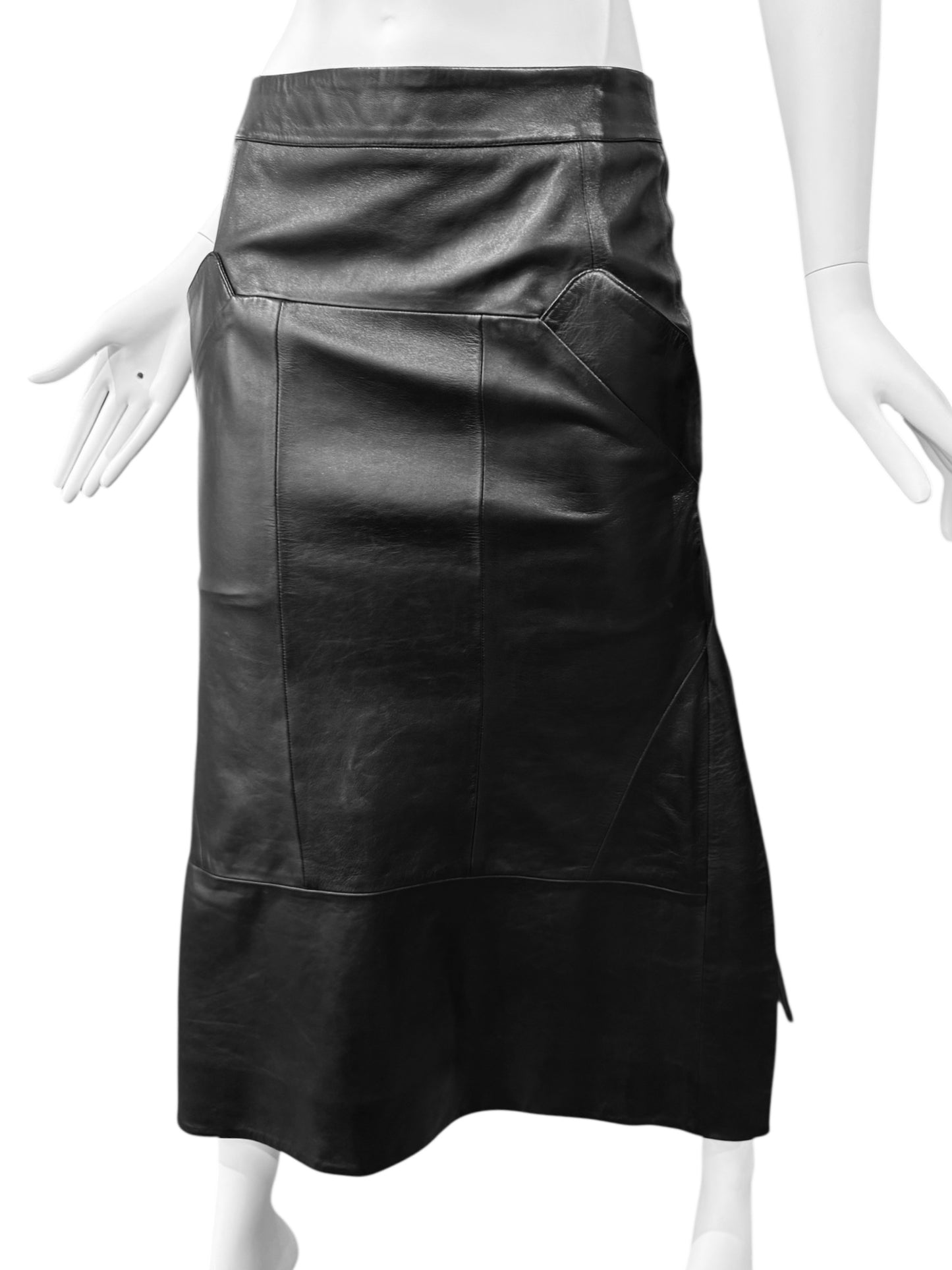 OLIVIER THEYSKENS SS2020 BLACK LEATHER MAXI SKIRT