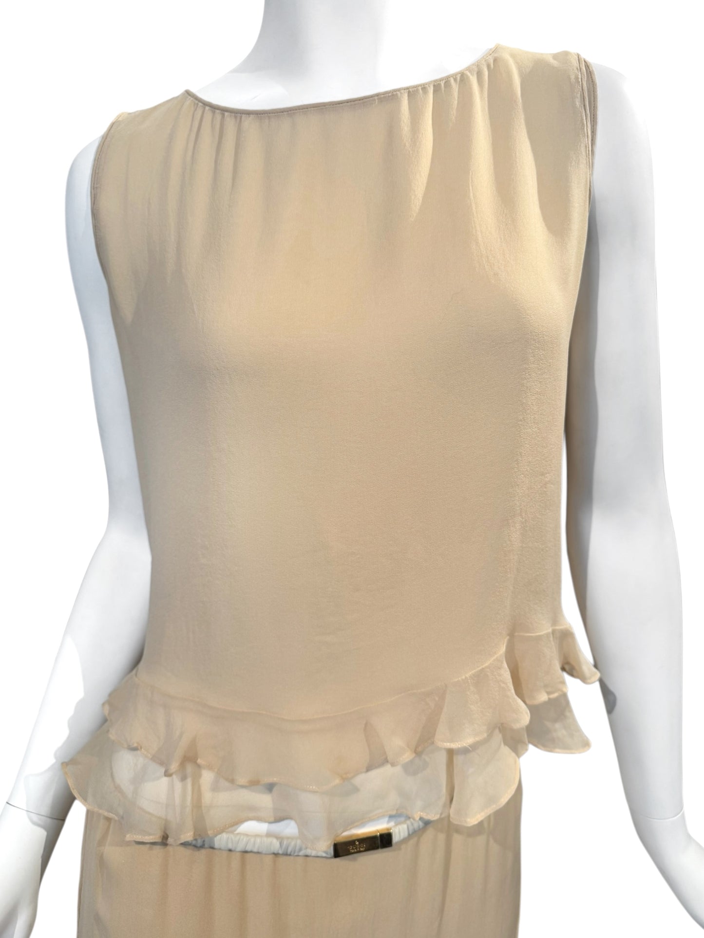 GUCCI SS1999 BY TOM FORD BEIGE SILK FEATHERS TRIM 2P. SET