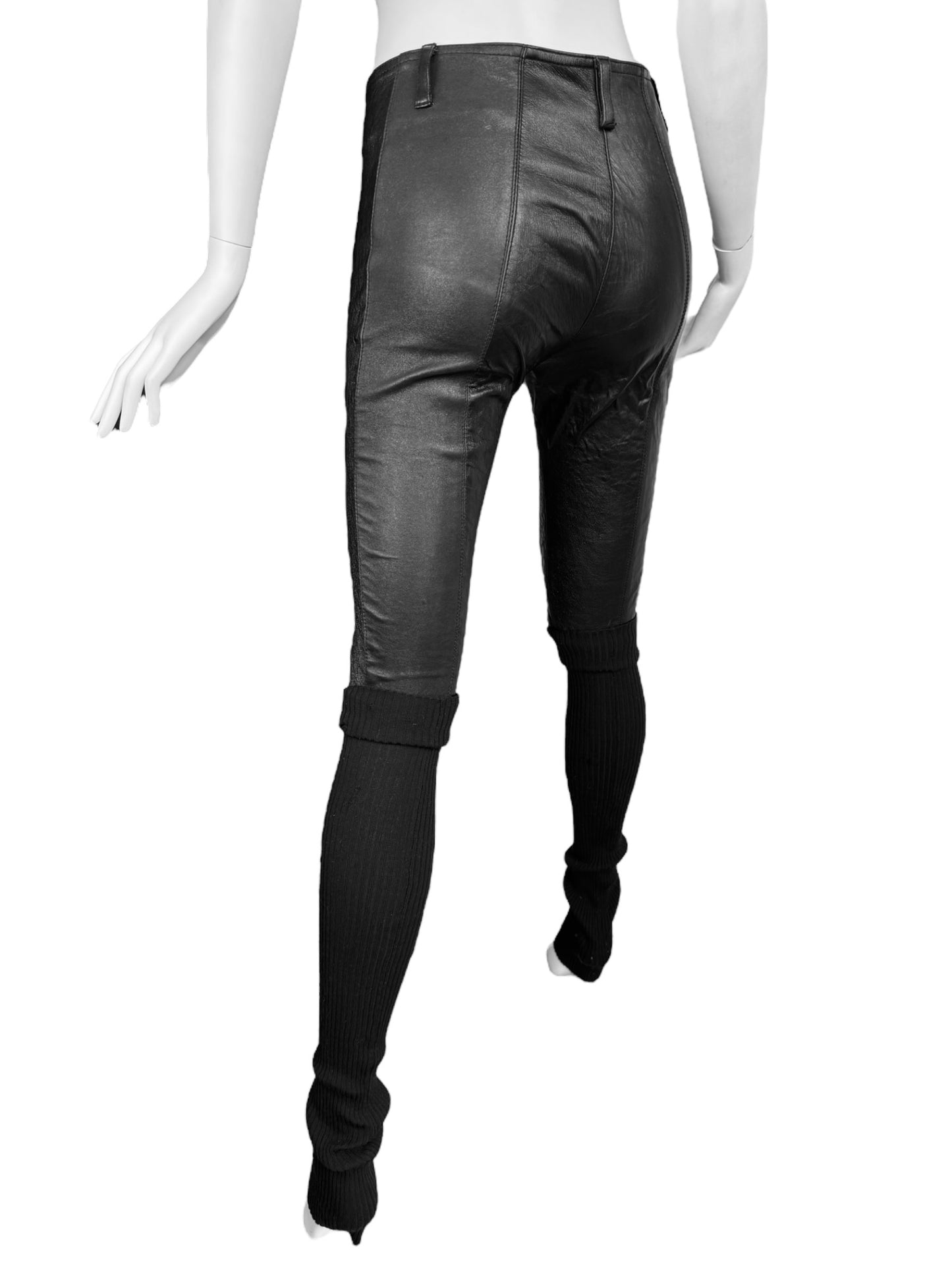 PLEIN SUD 2018 BLACK LEATHER & KNITTED SKINNY PANTS
