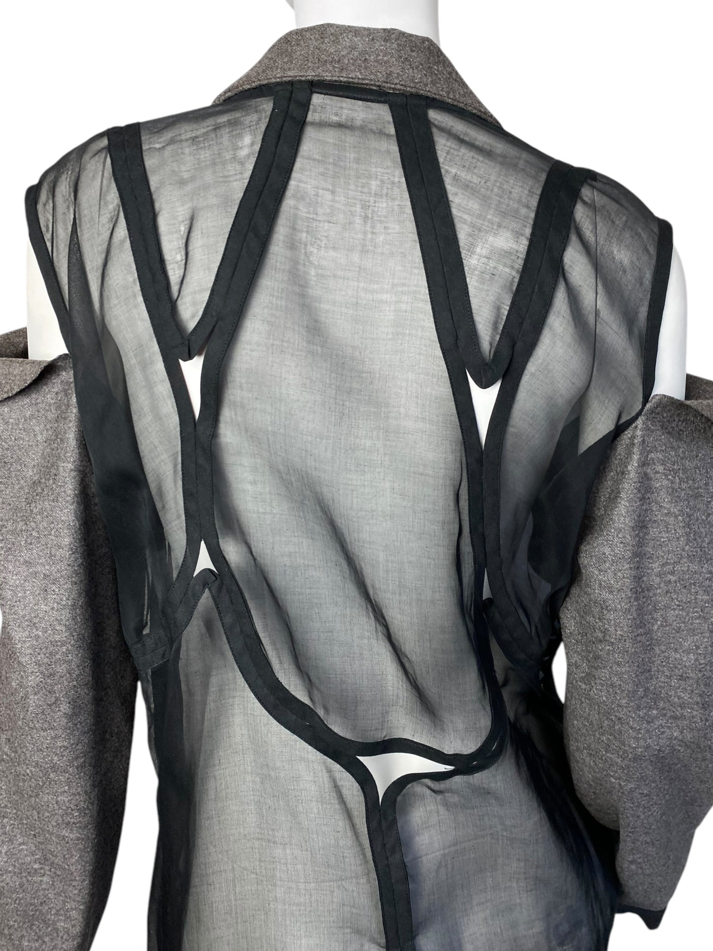 2020s GREY SHEER DECONSTRUCTED AVANT GARDE BLAZER