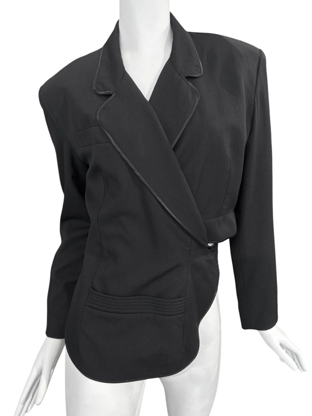 PLEIN SUD 1980s BLACK WOOL BLEND WRAP BLAZER
