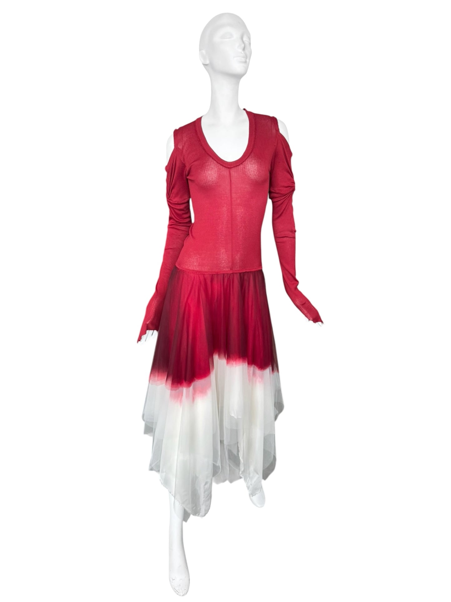 MARC LE BIHAN 2020s RED & WHITE BALLERINA MAXI DRESS