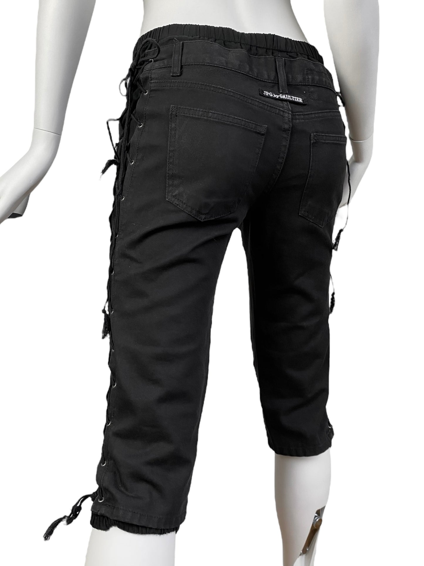 JEAN-PAUL GAULTIER 2000s BLACK LACED UP CAPRI PANTS