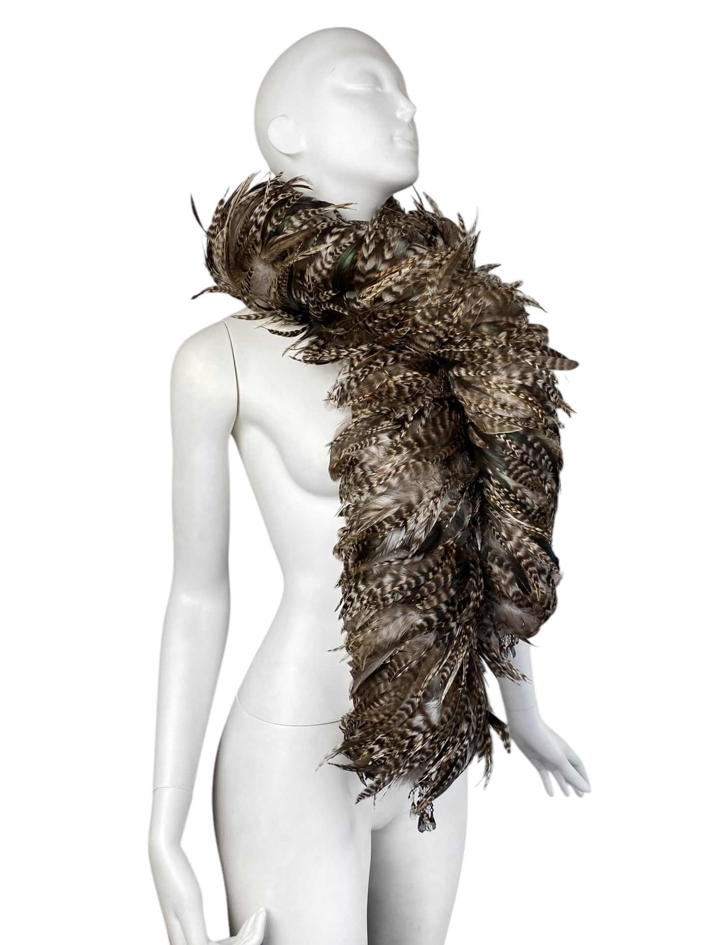 2000s BROWN PHEASANT FEATHERS MAXI SCARF