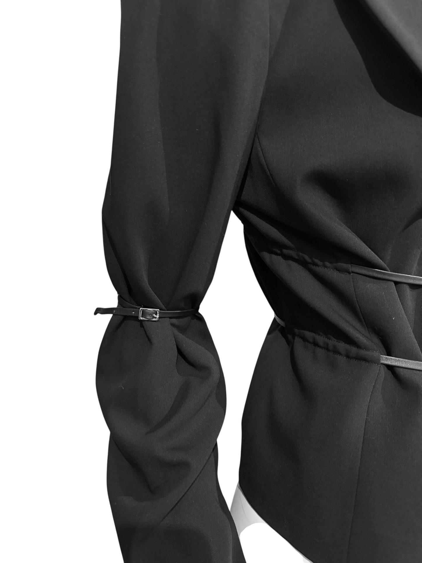 PLEIN SUD 1990s BLACK WOOL LEATHER STRAPS BLAZER