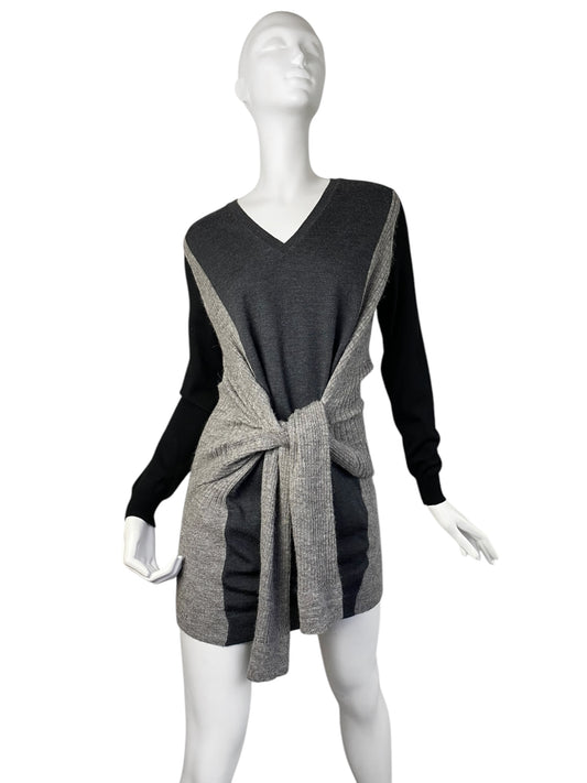 JEAN PAUL GAULTIER 2000s GREY & BLACK WOOL WRAP SLEEVES SWEATER MINI DRESS