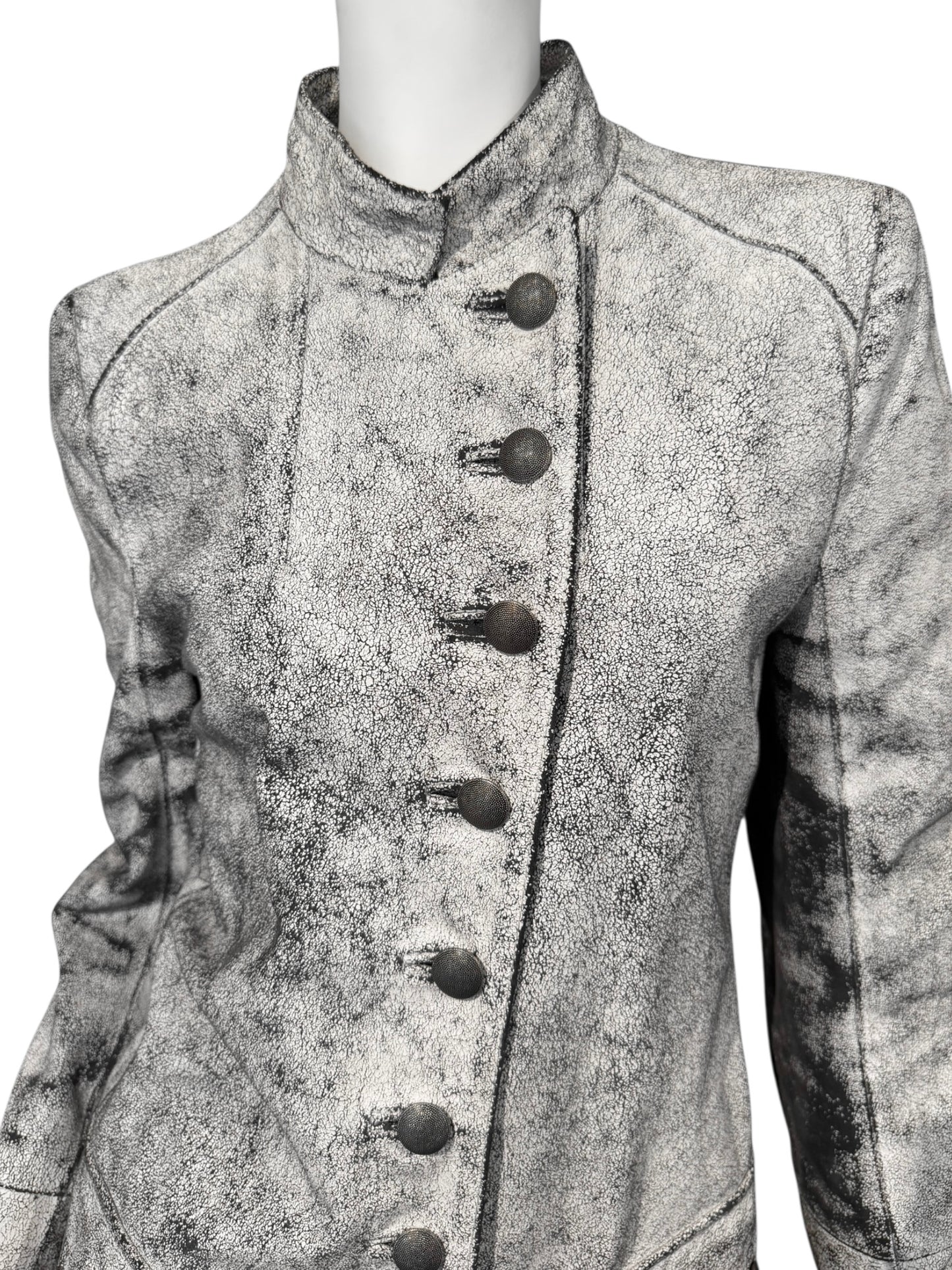 ANN DEMEULEMEESTER SS2002 WHITE CRACKED LEATHER COAT