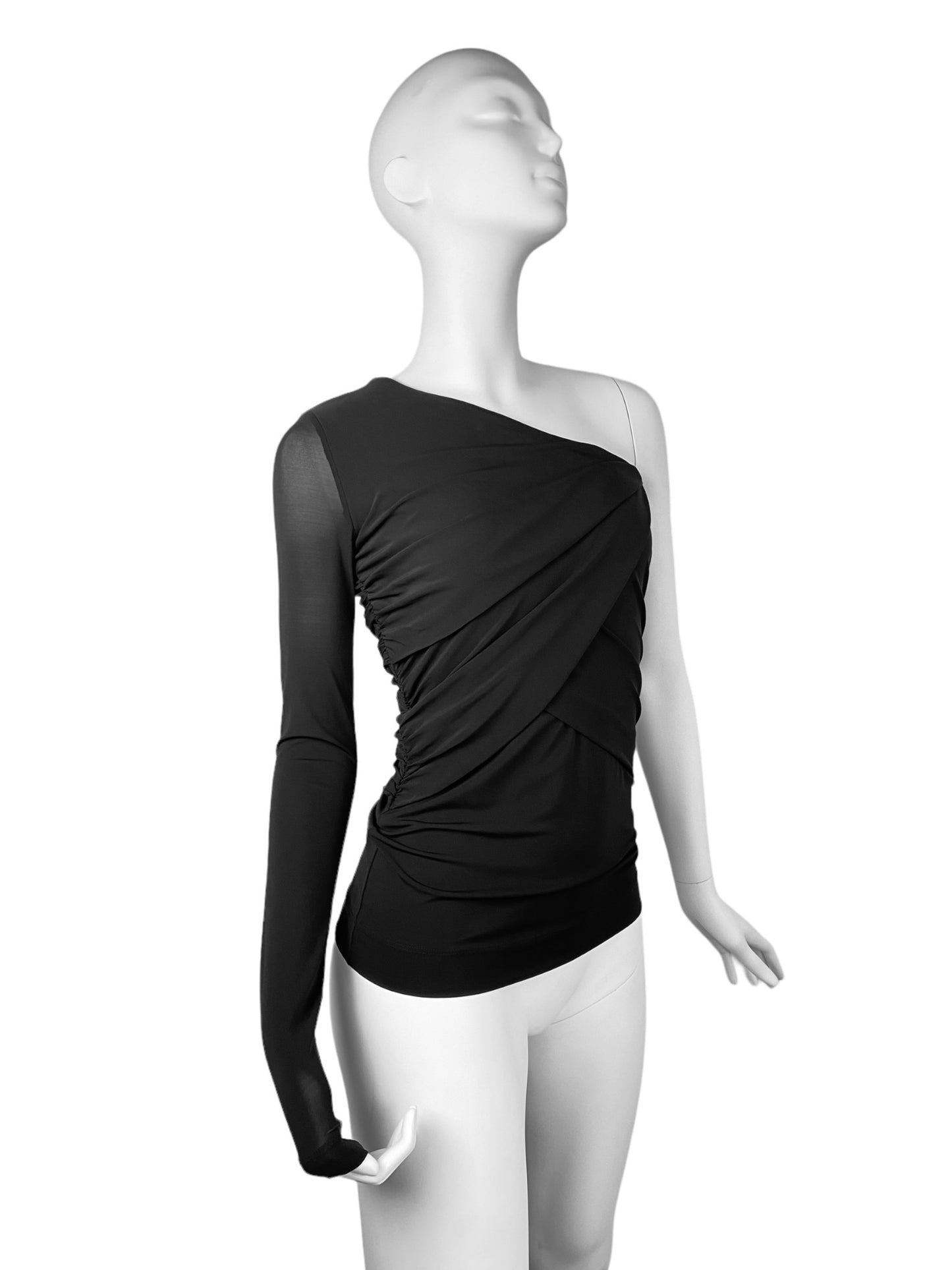 PINKO 2010s BLACK DRAPED 1 SLEEVE TOP