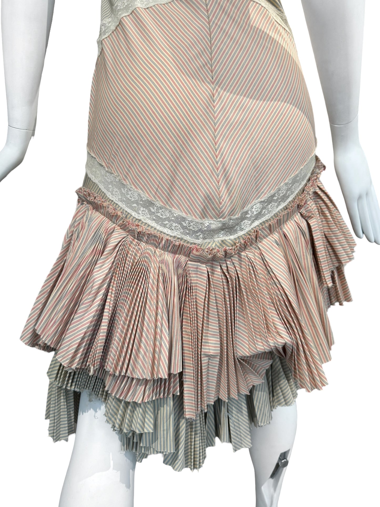 ALEXANDER MCQUEEN SS2005 «IT’S ONLY A GAME» PINK & GREEN STRIPED PLEATED MIDI DRESS