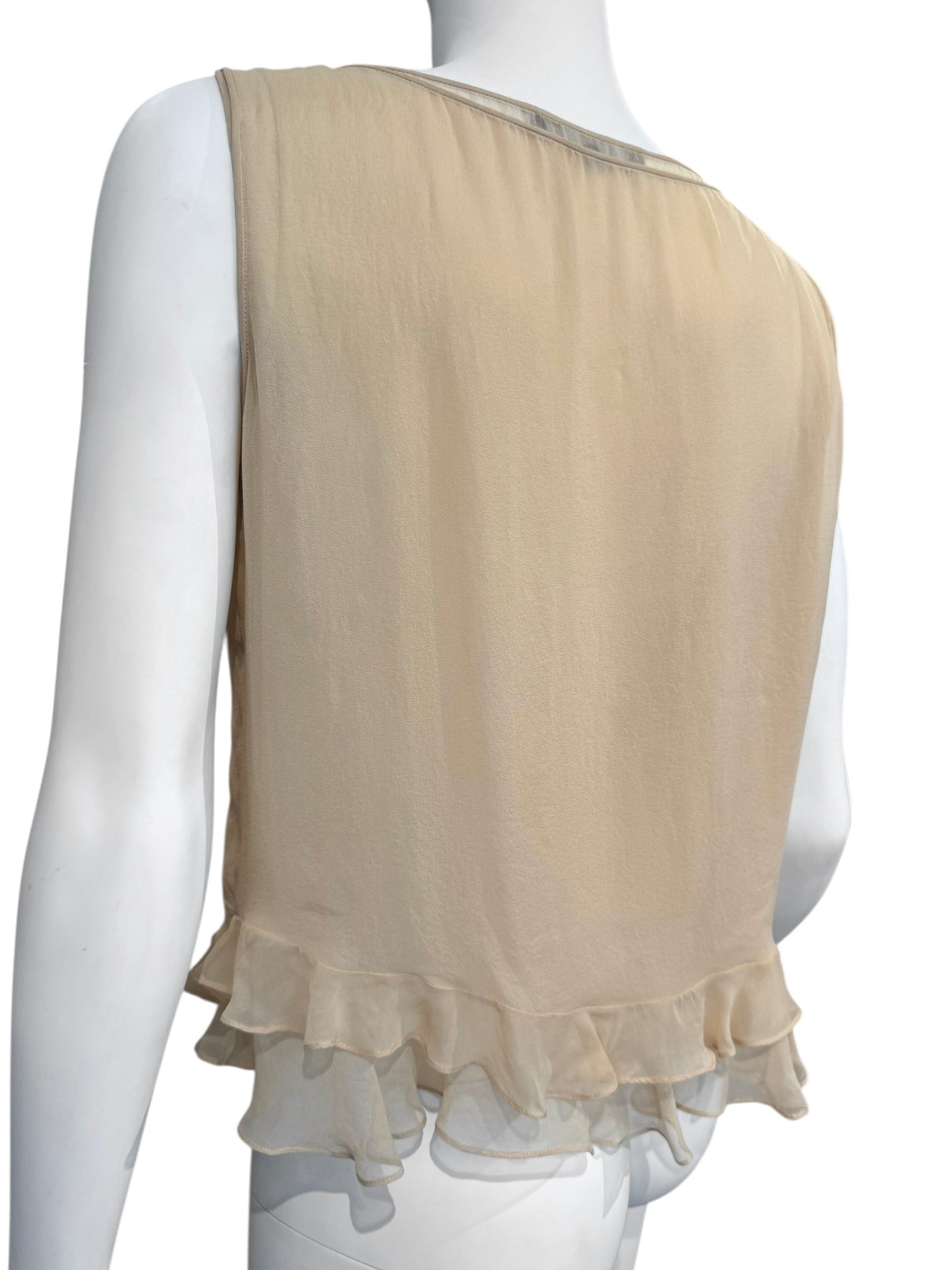 GUCCI SS1999 BY TOM FORD BEIGE SILK RUFFLES HEM TANK TOP