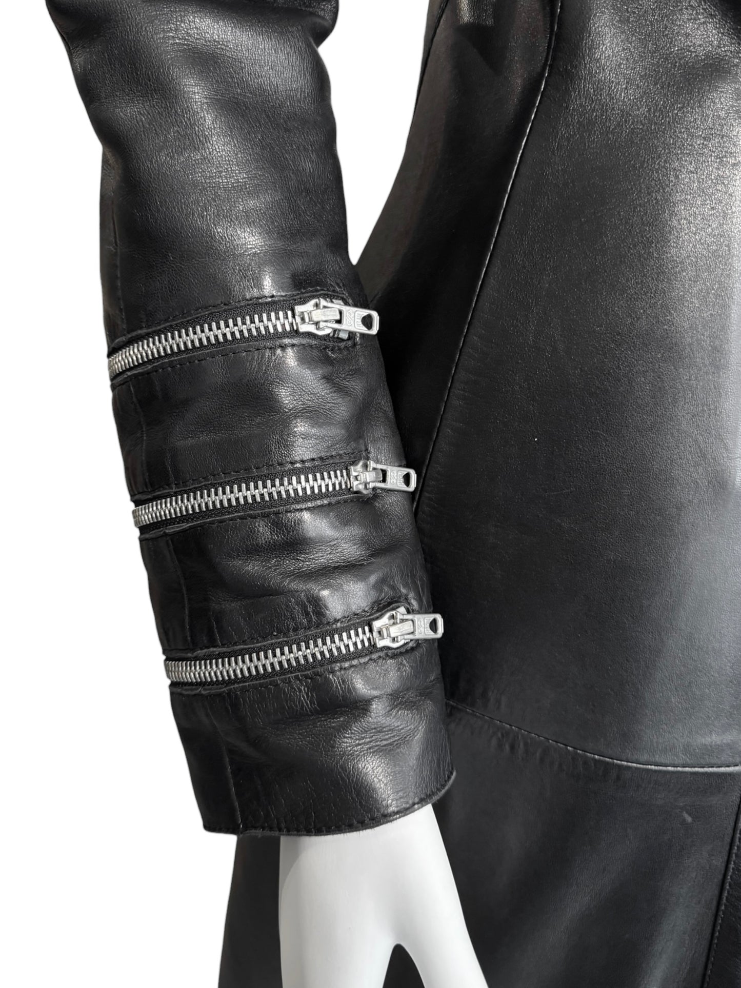 JITROIS 2000s BLACK LEATHER MULTI-ZIP COAT