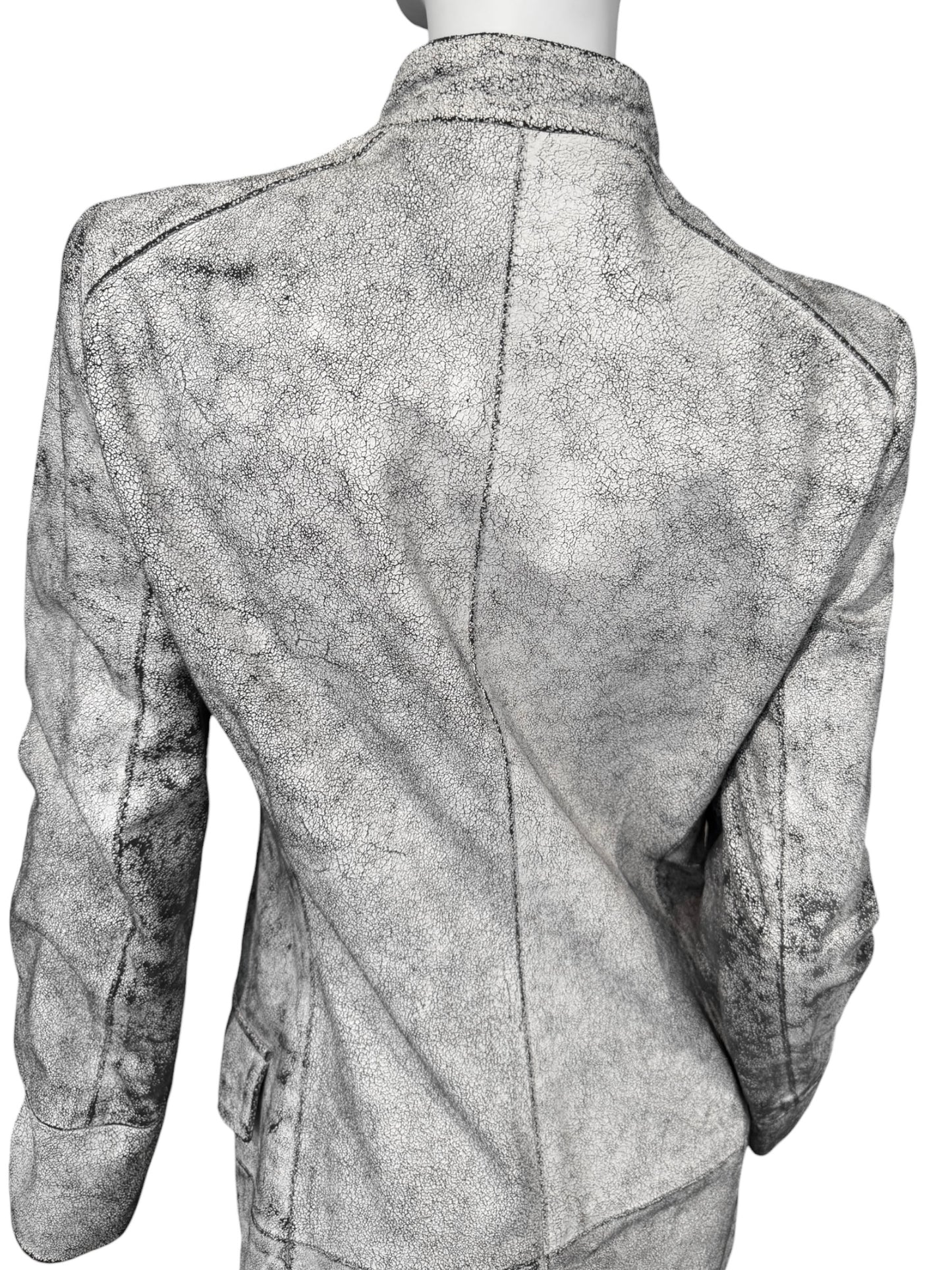 ANN DEMEULEMEESTER SS2002 WHITE CRACKED LEATHER COAT
