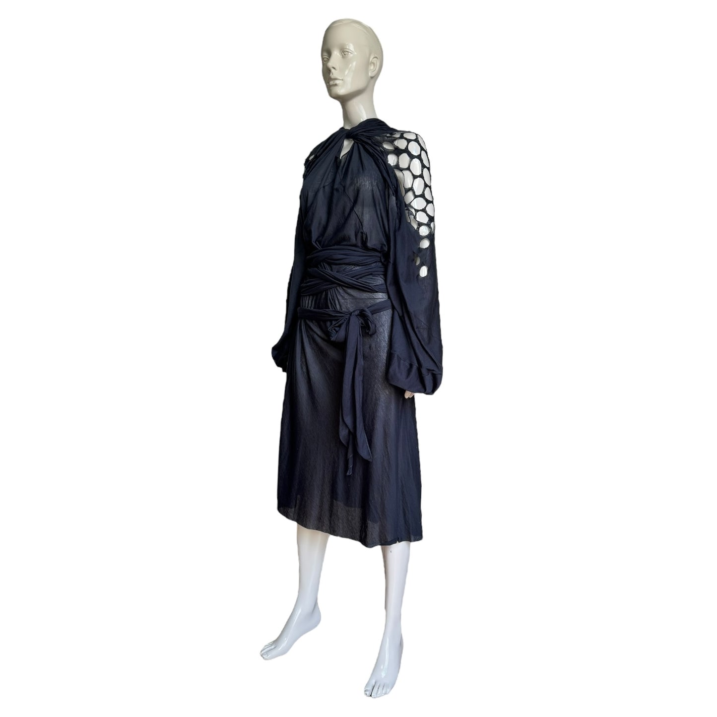 MAISON MARGIELA SS2020 BY GALLIANO NAVY BLUE OPENWORK WRAP DRESS