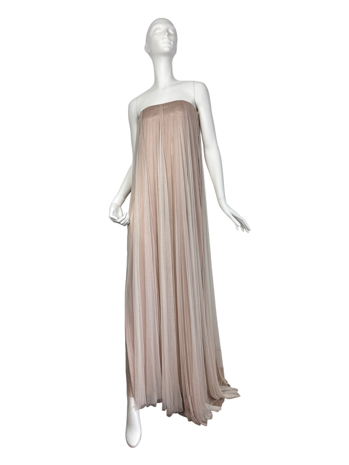 PORTS 1961 BEIGE SILK TULLE BUSTIER MAXI DRESS