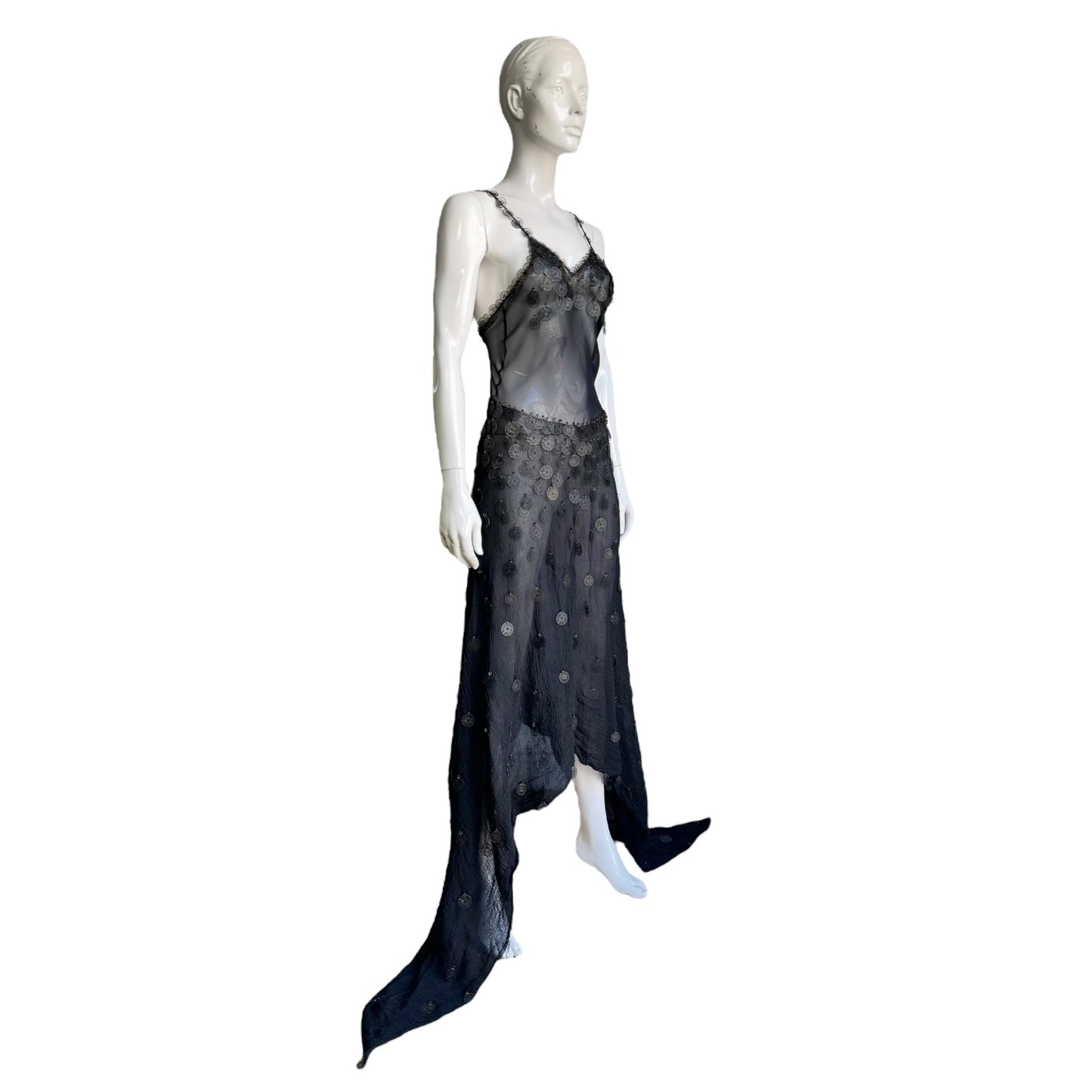 ROMEO GIGLI SS2001 BLACK SHEER EMBELLISHED MAXI DRESS