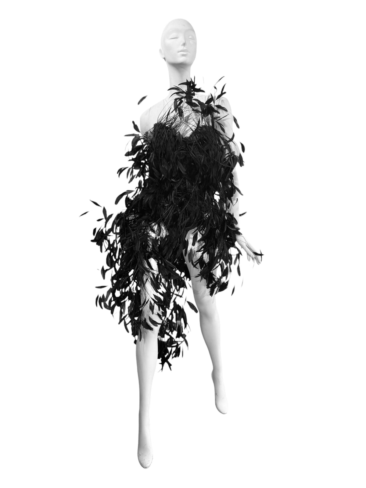 ALEXANDRE VAUTHIER HAUTE COUTURE FW2023 BLACK GOOSE FEATHER CORSET BODYSUIT