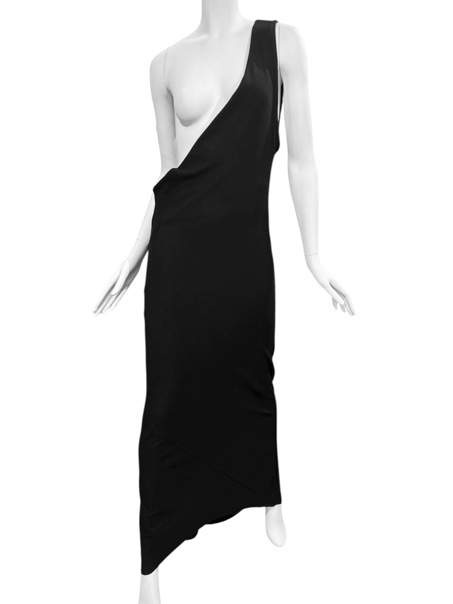 ANN DEMEULEMEESTER FW2020 BY SÉBASTIEN MEUNIER BLACK ASYMMETRICAL BACKLESS MAXI DRESS