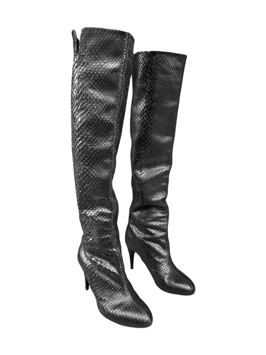CHANEL 2000s BY KARL LAGERFELD BLACK PYTHON LEATHER BOOTS