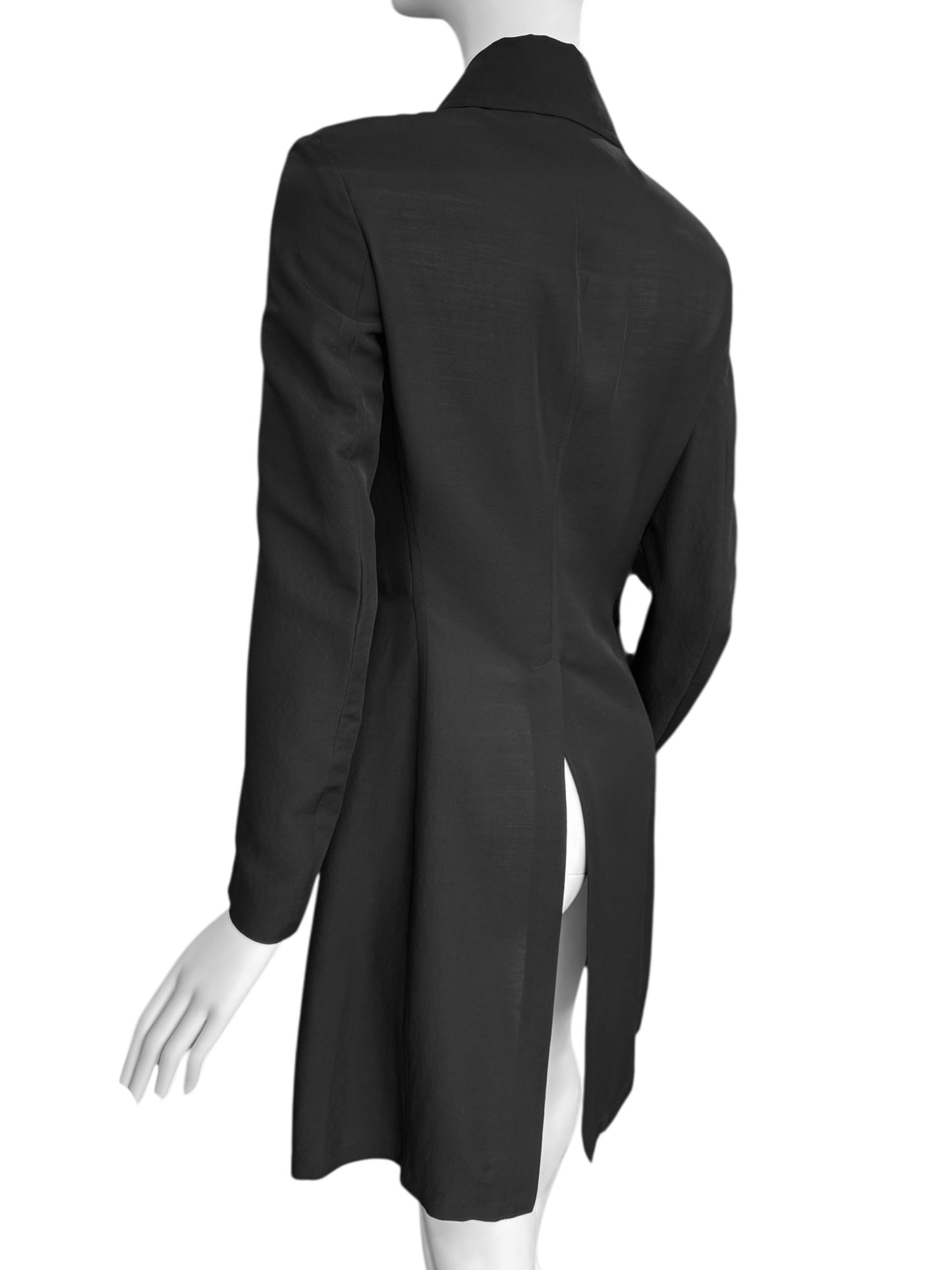 Y’S YOHJI YAMAMOTO SS2010 BLACK WOOL & SILK DOUBLE BREASTED LIGHTWEIGHT COAT