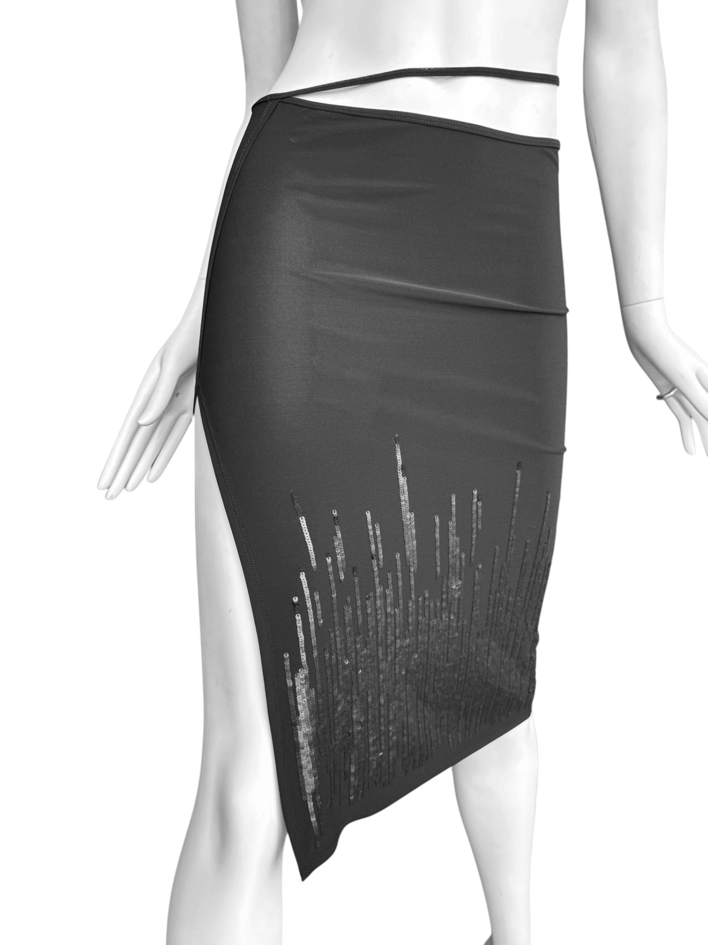 PLEIN SUD 2000s BLACK SEQUINS MIDI SKIRT