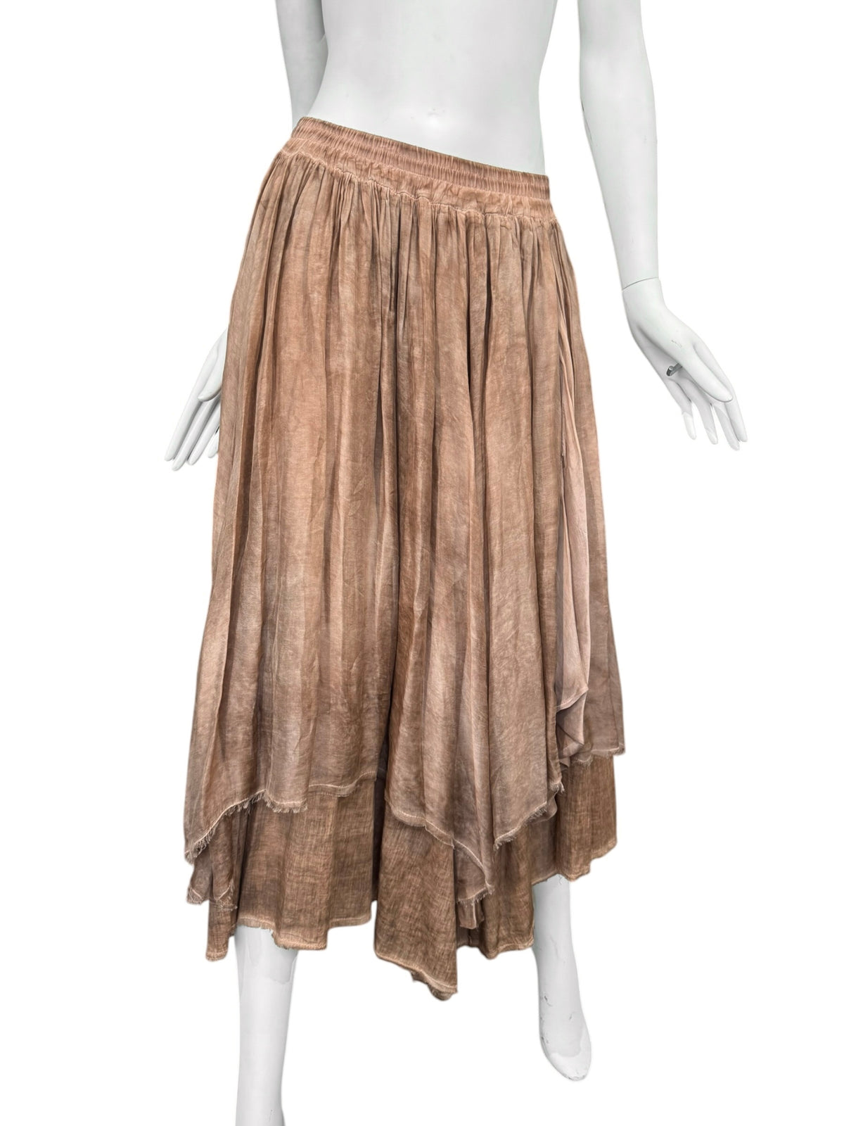 SANCTAMUERTE 2020s RUST LAYERED MAXI SKIRT
