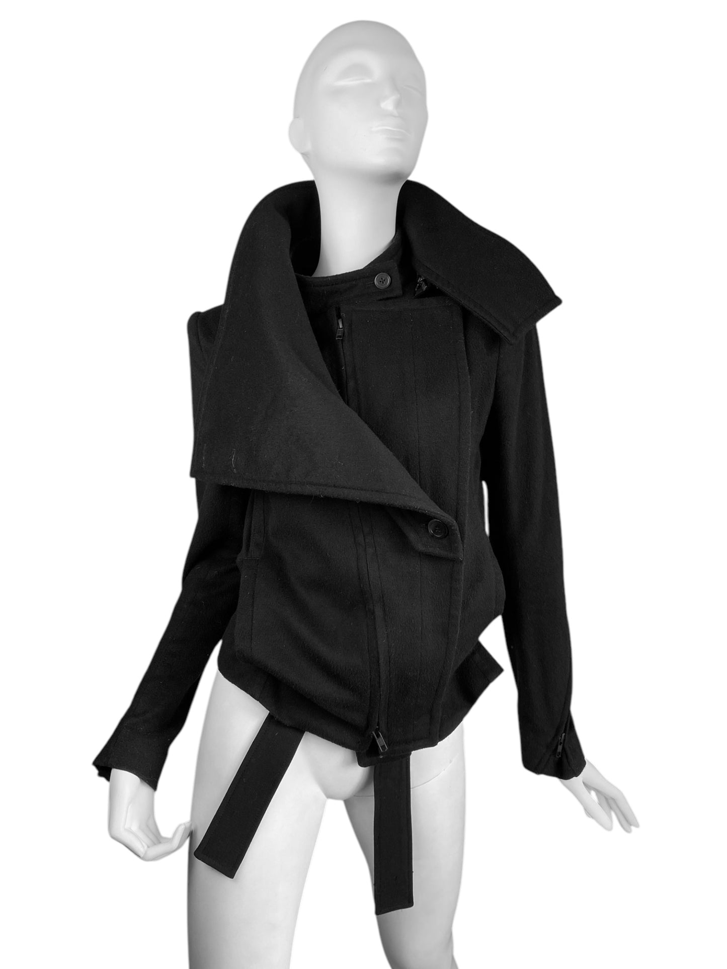 ANN DEMEULEMEESTER FW2012 BLACK WOOL HIGH STRUCTURED COLLAR JACKET