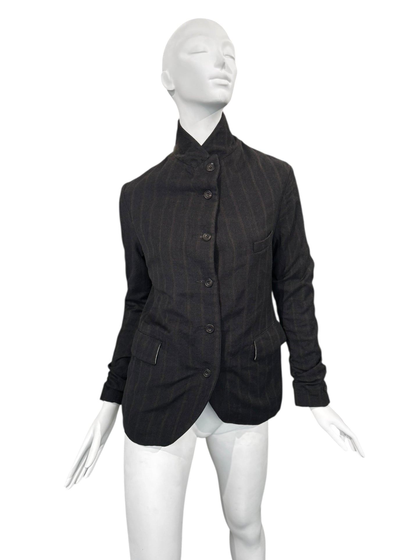 PAUL HARNDEN SHOEMAKERS 2010s DARK BROWN WOOL STRIPED JACKEY