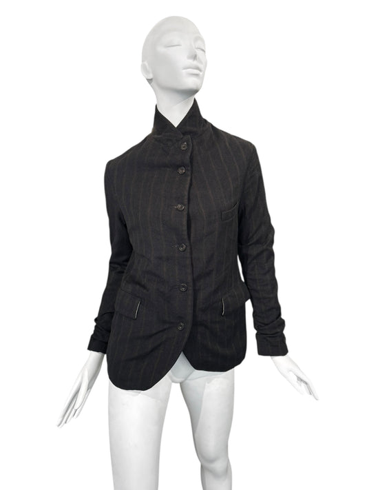 PAUL HARNDEN SHOEMAKERS 2010s DARK BROWN WOOL STRIPED JACKEY