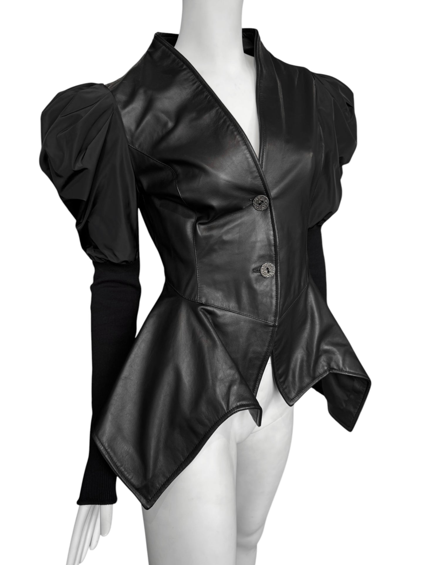 LA HAINE INSIDE US 2020s BLACK LEATHER PUFFY SLEEVES JACKET