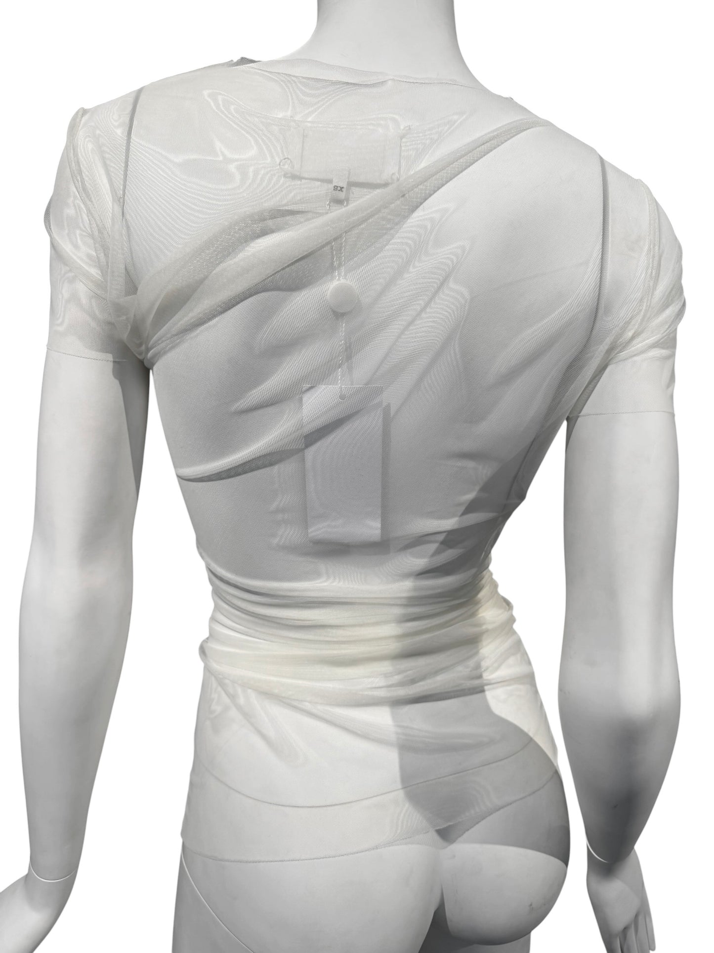 MAISON MARGIELA SS2021 BY JOHN GALLIANO SS2021 WHITE MESH ASYMMETRICAL TOP