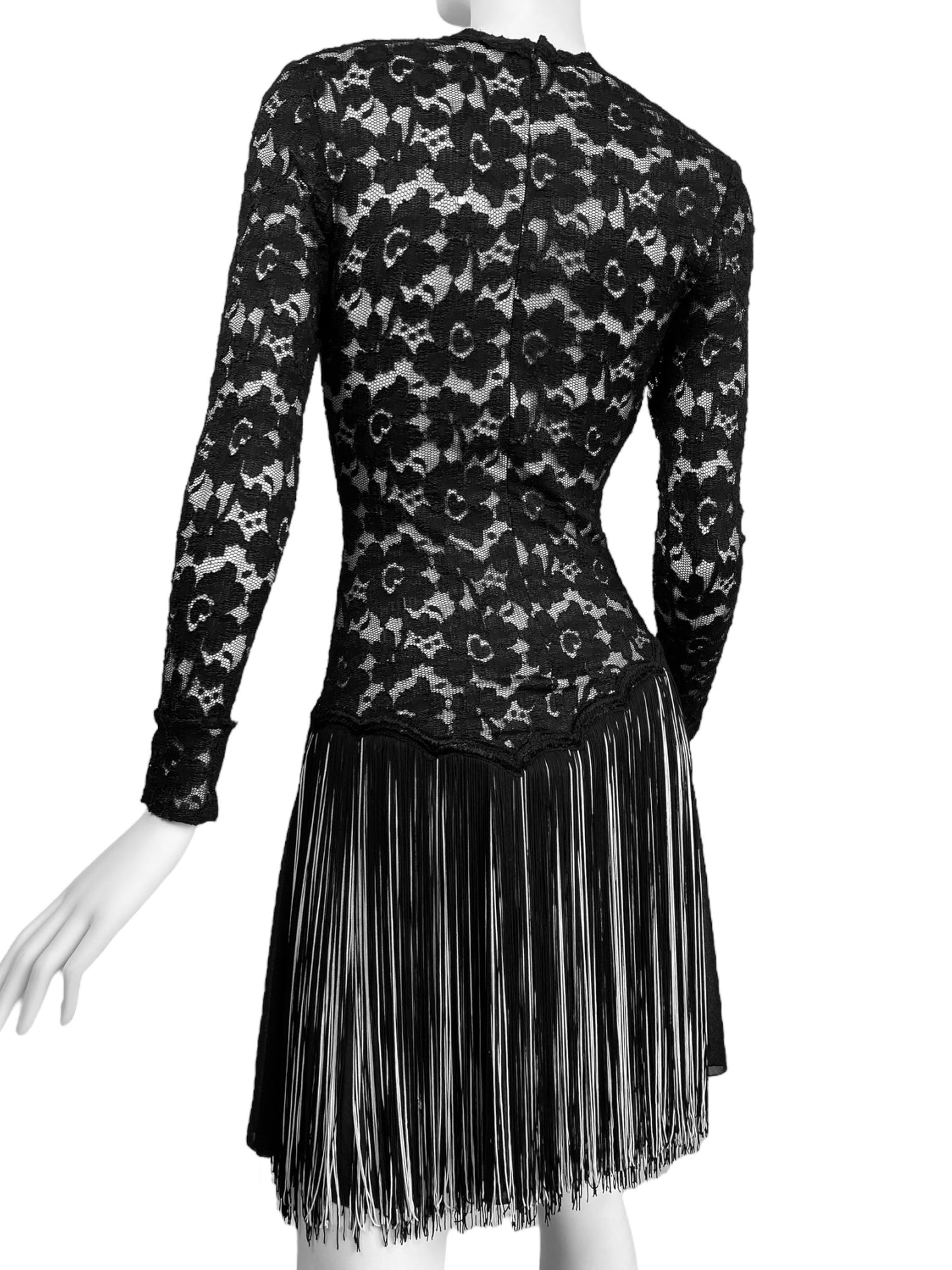 ANGELO TARLAZZI 2000s BLACK LACE FRINGES MINI DRESS