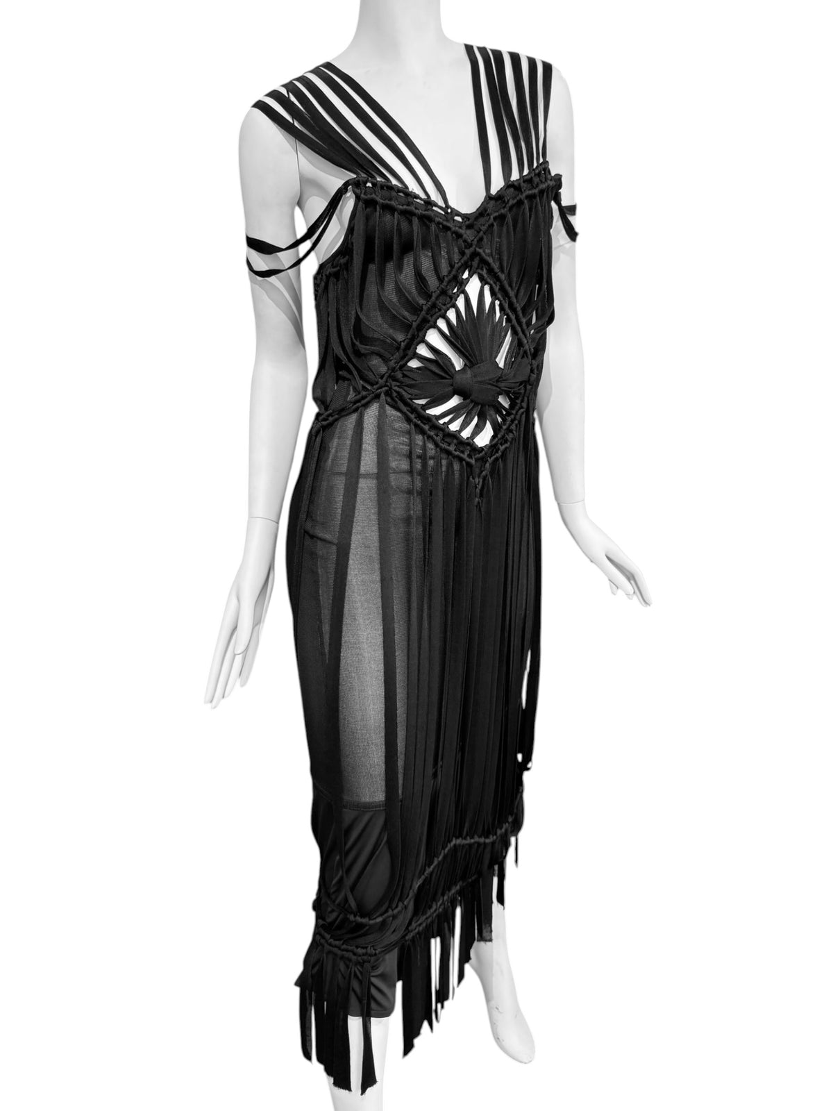 CHRISTIAN DIOR SS2003 ‘TOUGH CHIC’ BY JOHN GALLIANO BLACK MACRAMÉ MAXI DRESS