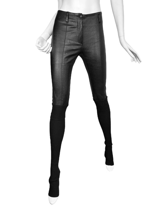 PLEIN SUD 2018 BLACK LEATHER & KNITTED SKINNY PANTS