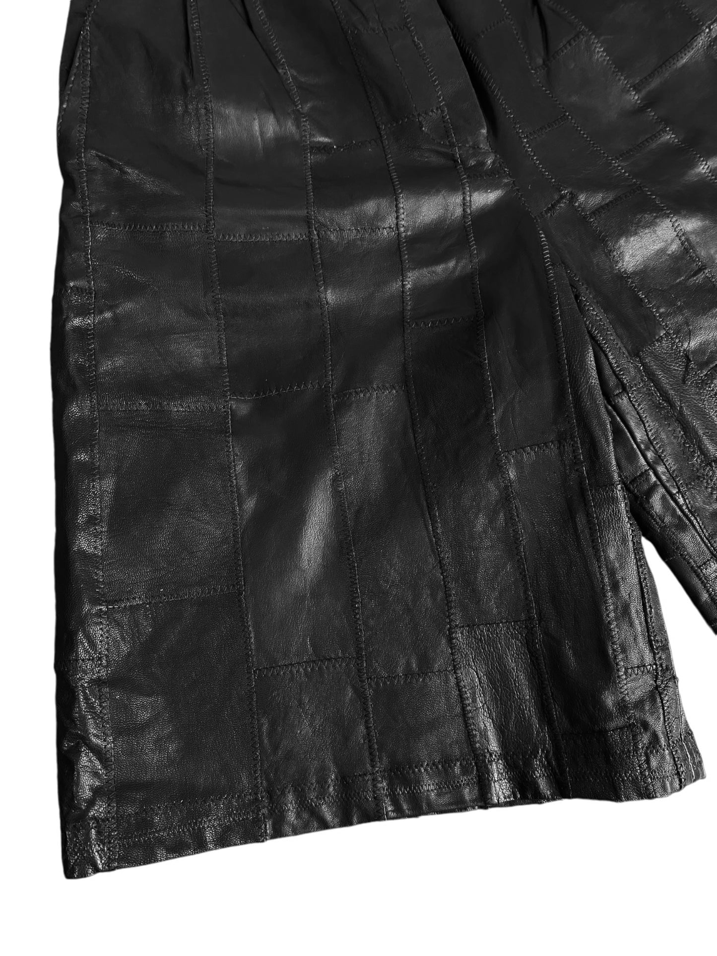 1990s BLACK LEATHER PATCHWORK SHORTS