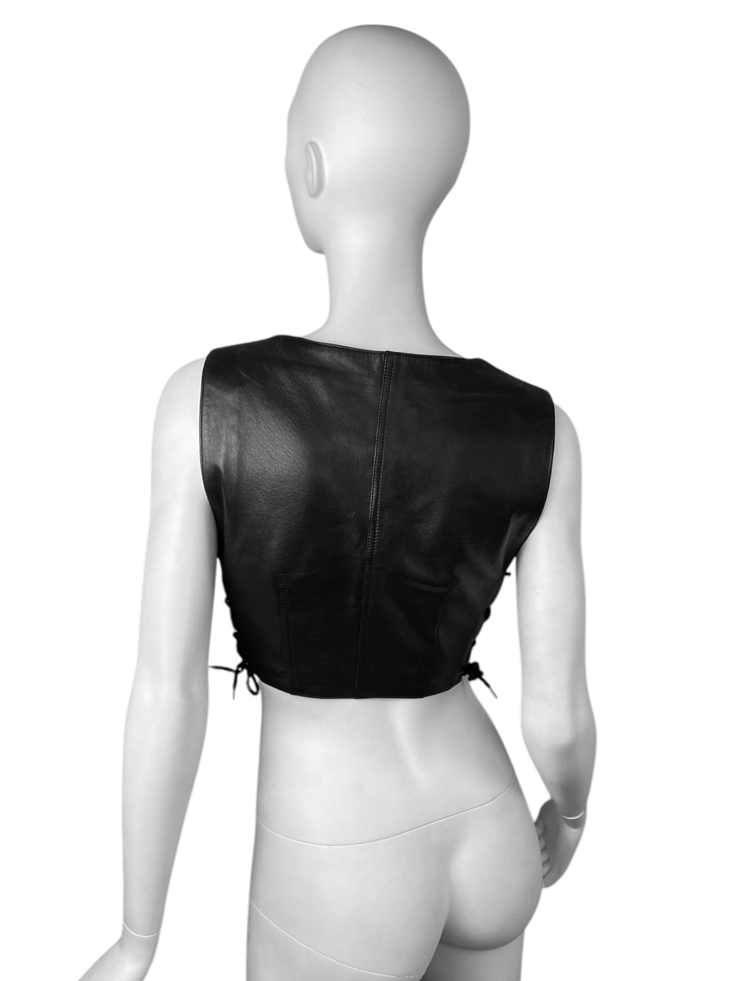 PLEIN SUD SS1992 BLACK LEATHER SIDE LACE-UP BONDAGE CORSET TOP