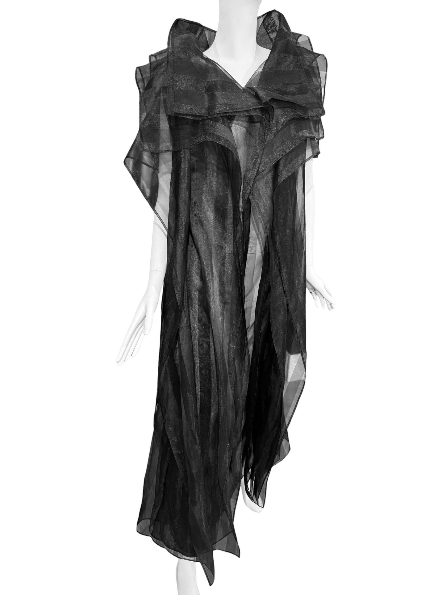 ISSEY MIYAKE FW2009 BY DAI FUJIWARA BLACK PANELS SHEER MAXI DRESS