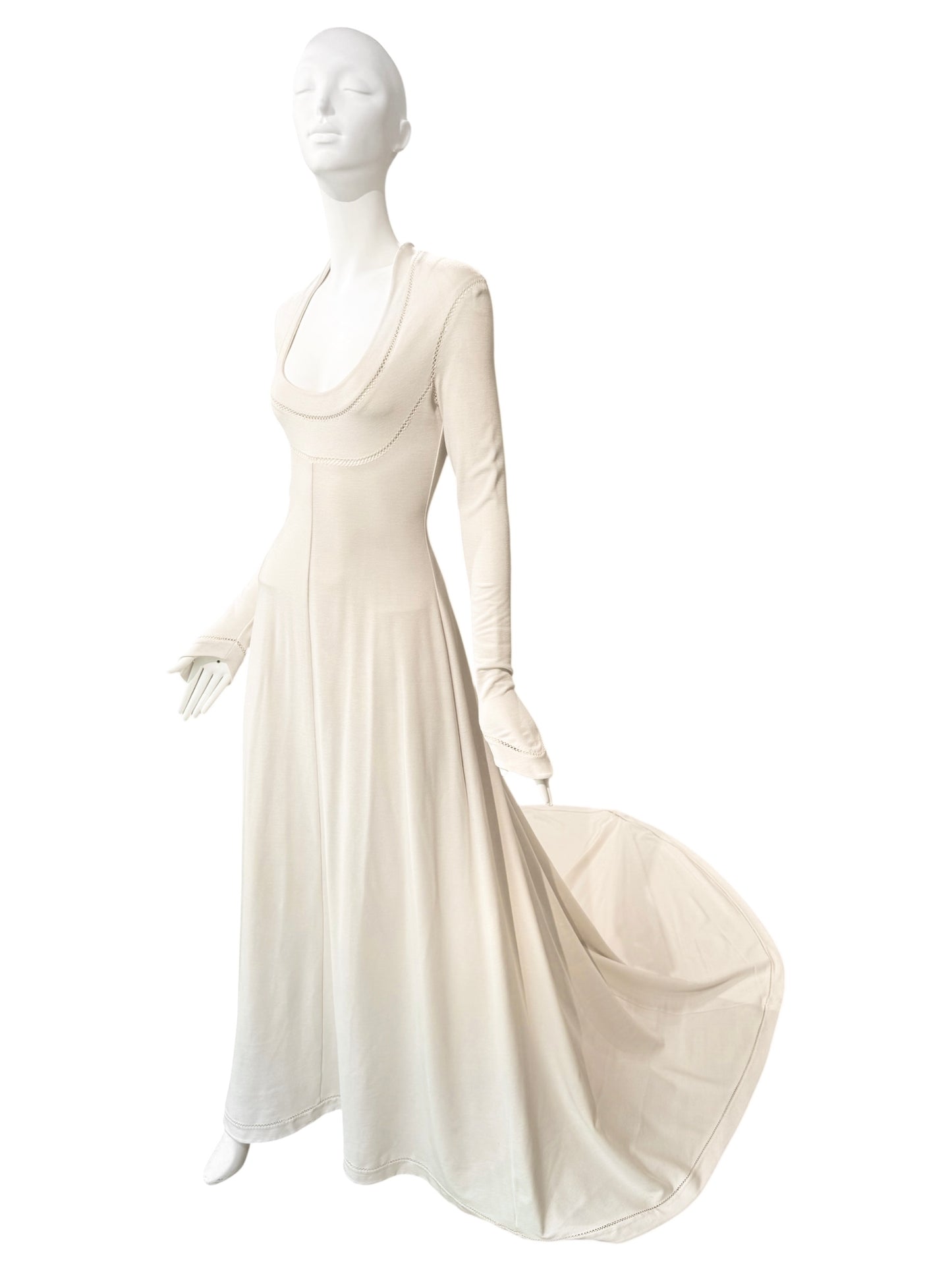 FAYÇAL AMOR SS1993 CREAM PICOT STITCHING BRIDAL GOWN