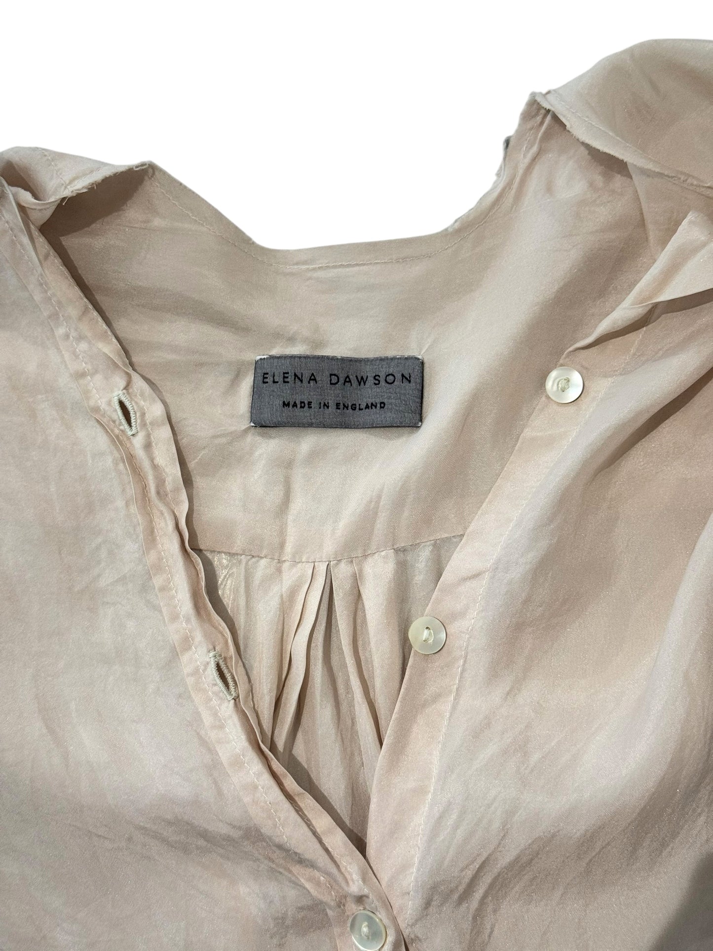 ELENA DAWSON 2010s PALE BLUSH SILK CRINKLED VICTORIAN-STYLE BLOUSE