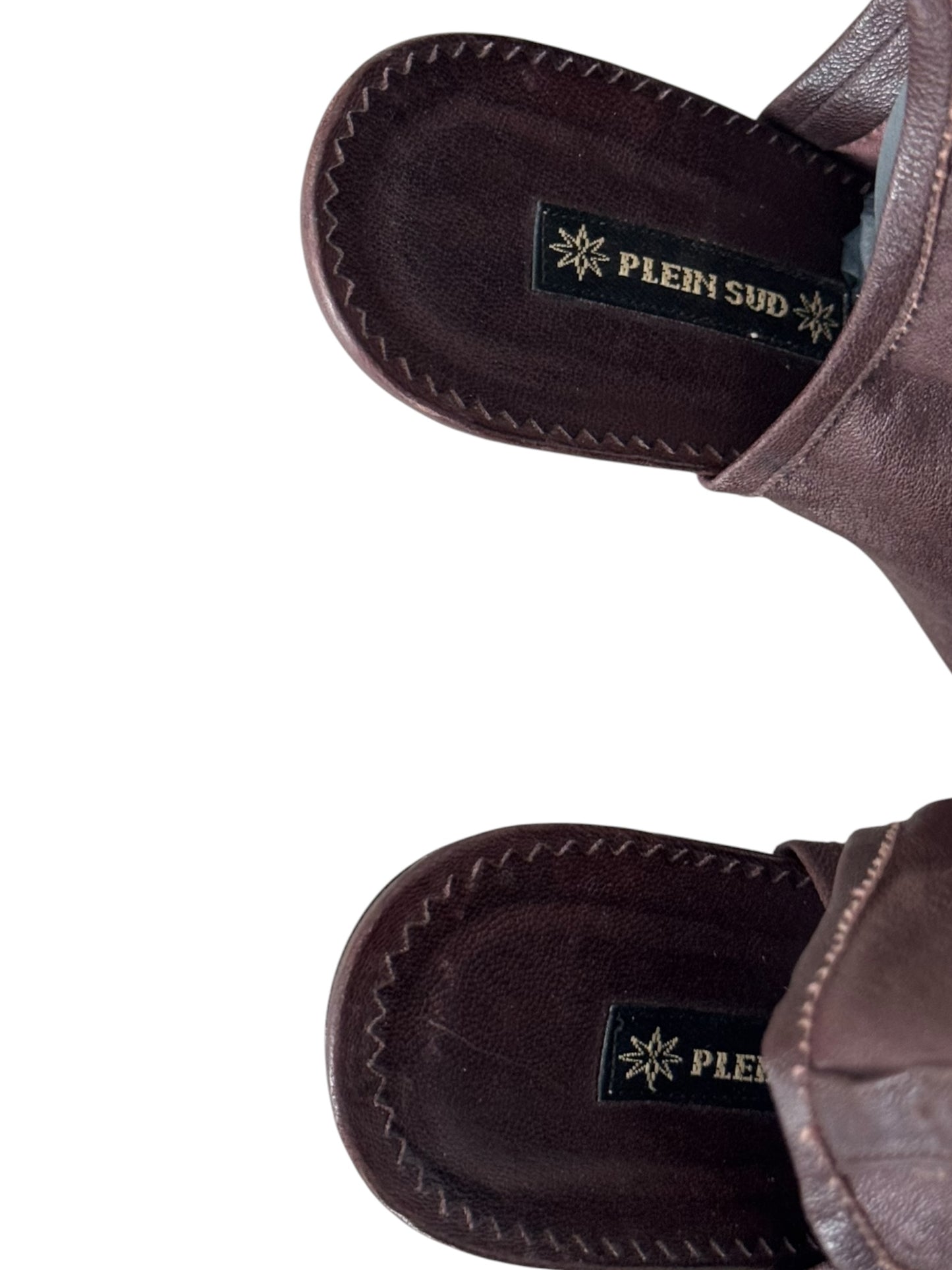 PLEIN SUD SS2004 BROWN LEATHER KNEE-HIGH THONG SANDAL BOOTS