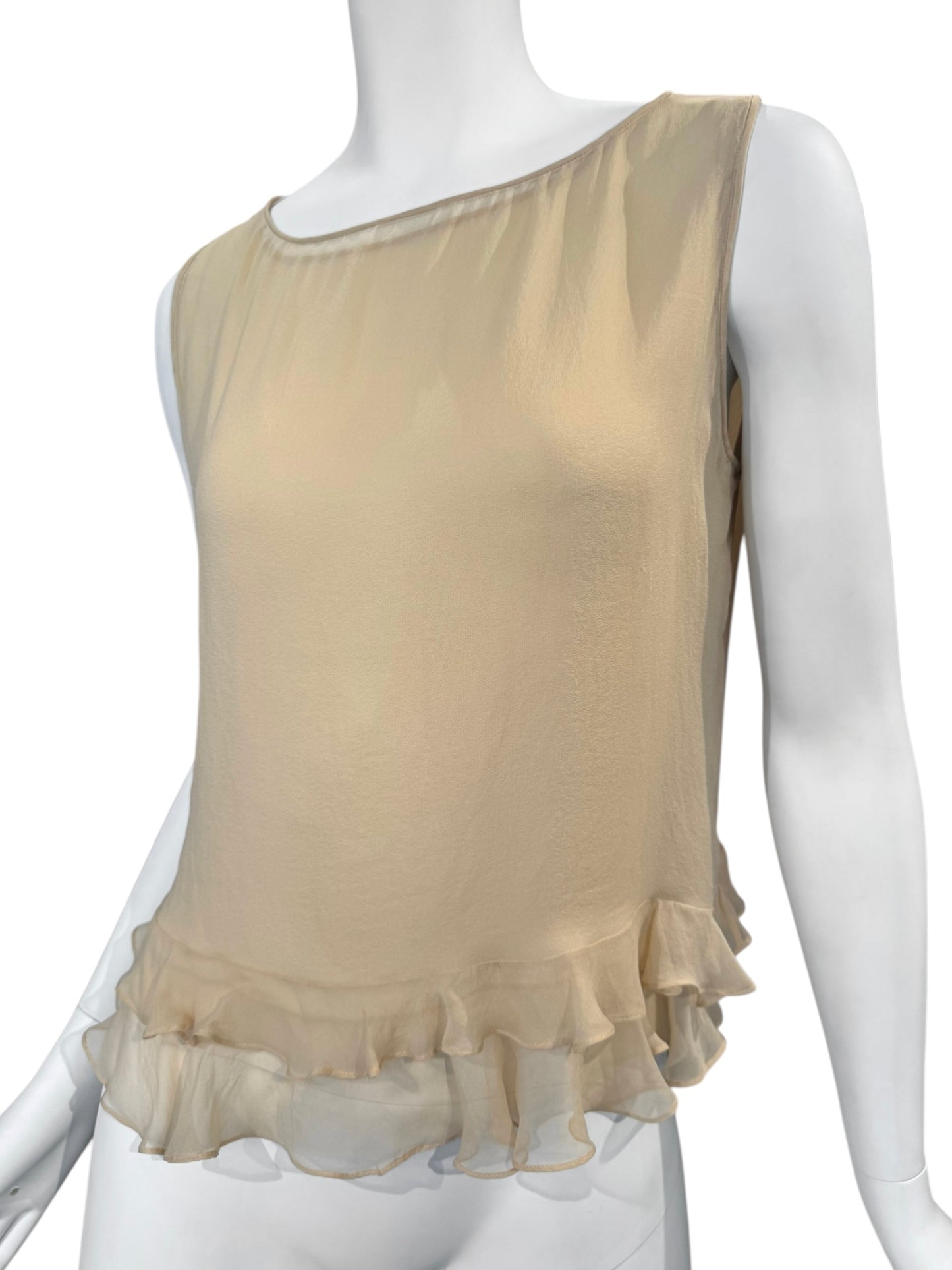 GUCCI SS1999 BY TOM FORD BEIGE SILK RUFFLES HEM TANK TOP