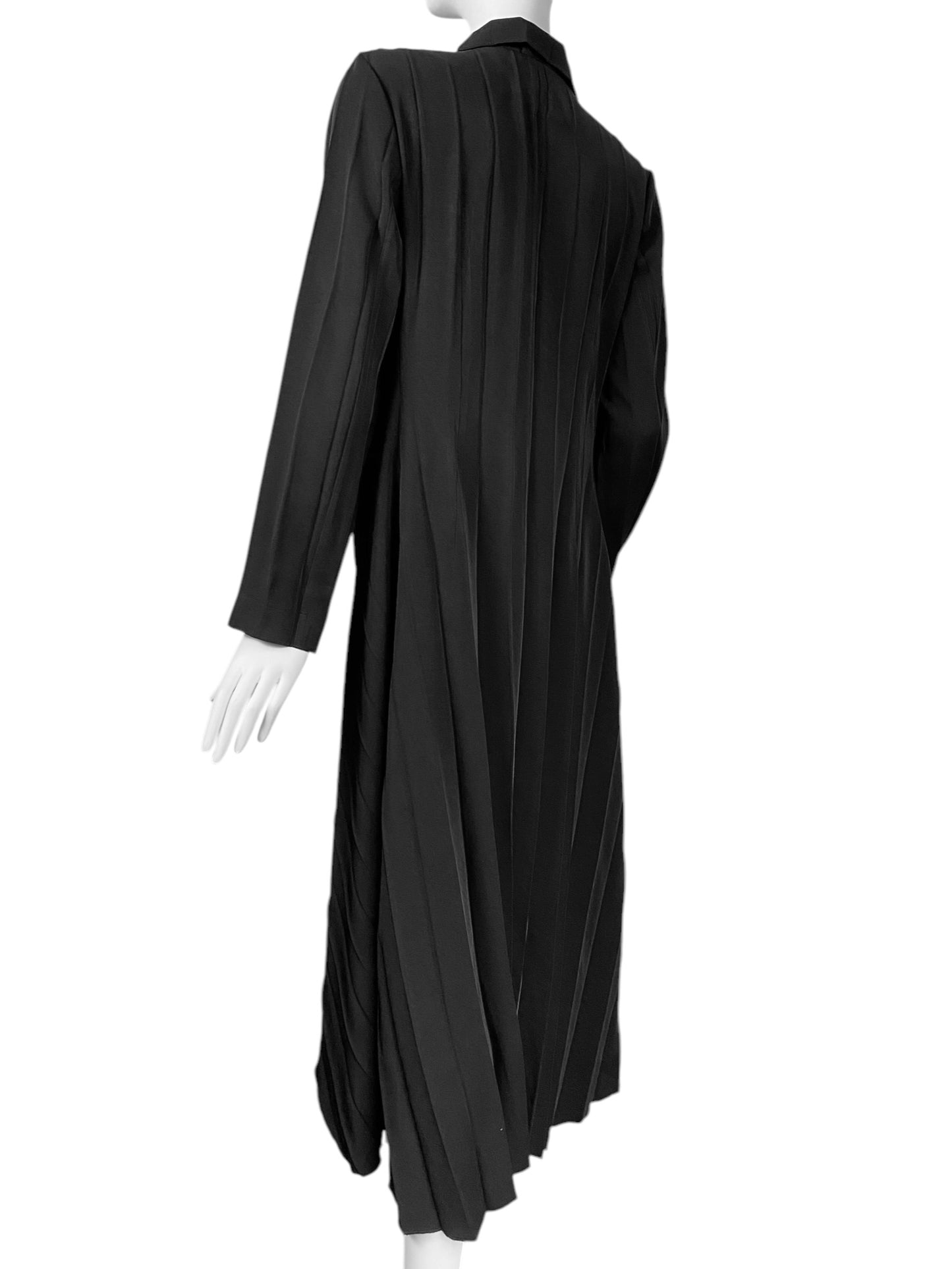 LEIKO 2000s BLACK PLEATED MAXI COAT