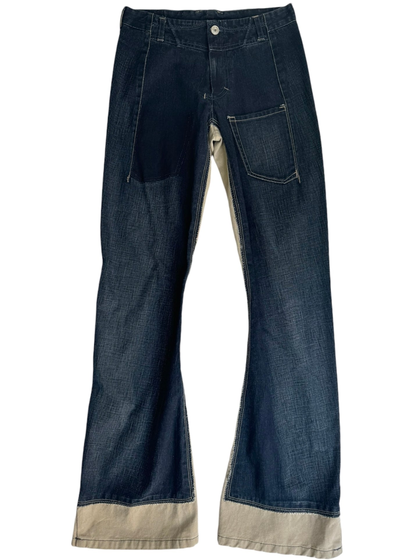 MARITHÉ FRANÇOIS GIRBAUD 2000s NAVY & CREAM BOOTCUT JEANS