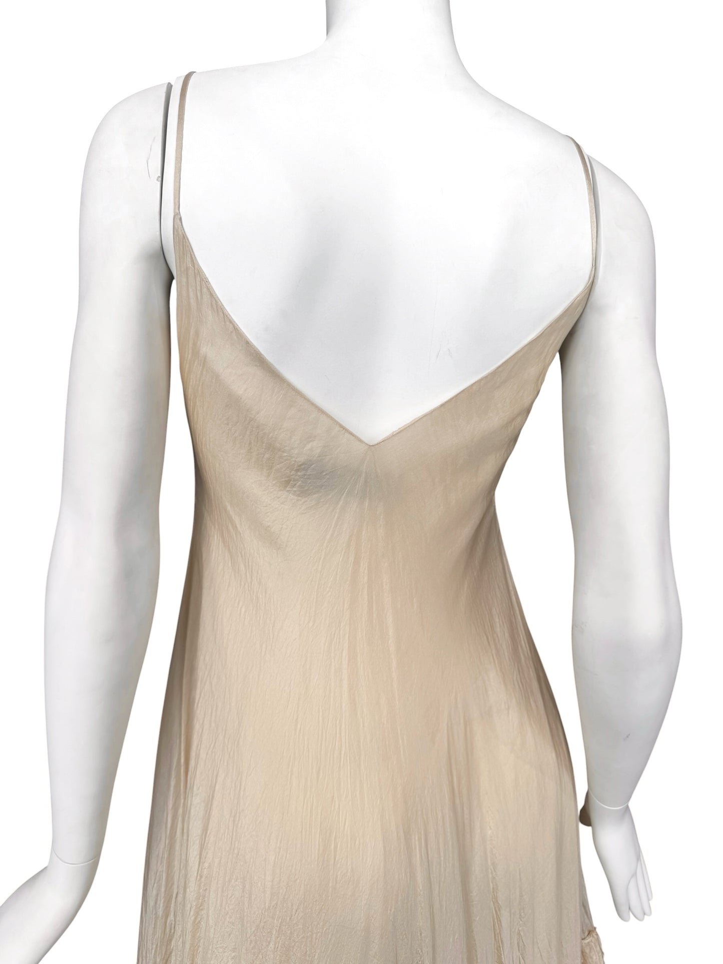 MARC LE BIHAN 2020s BEIGE SILK RUFFLES HEM MAXI DRESS