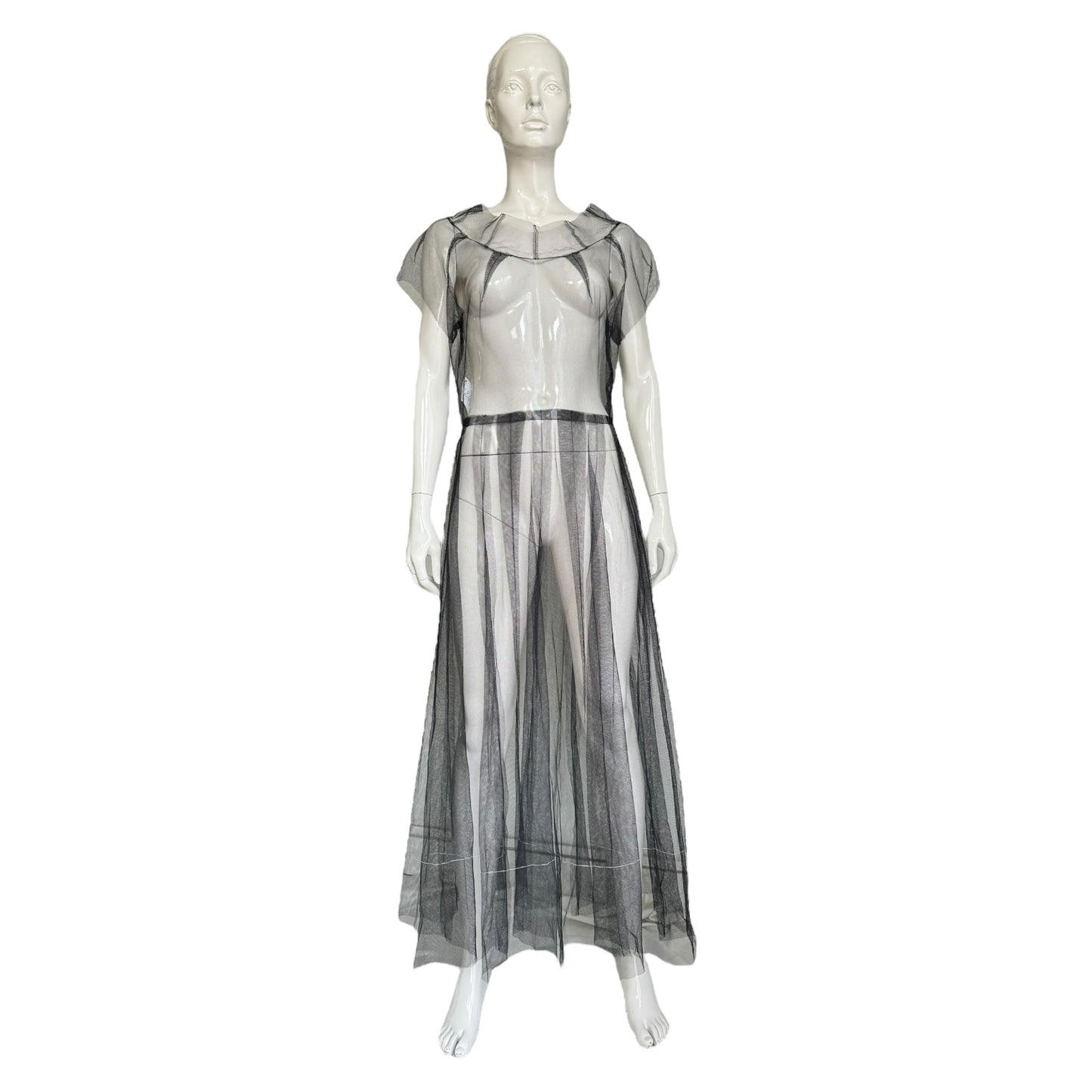 MAISON MARGIELA RESORT 2022 BY GALLIANO BLACK TULLE SHEER MAXI DRESS